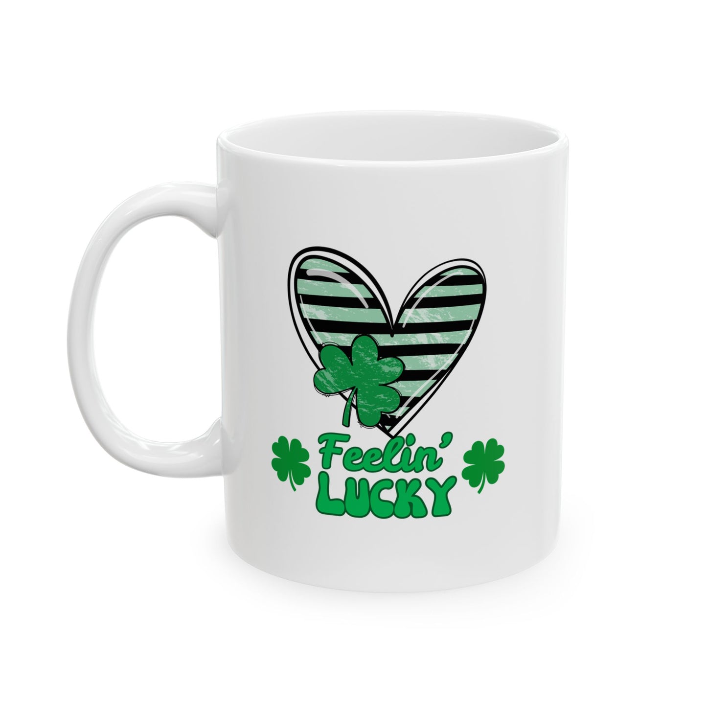 Ceramic Mug, Feeling Lucky, St. Patrick's Day Coffee Cup, Green Heart Mug, Shamrock Tea Mug, Irish Luck Gift, Lucky Charm Drinkware