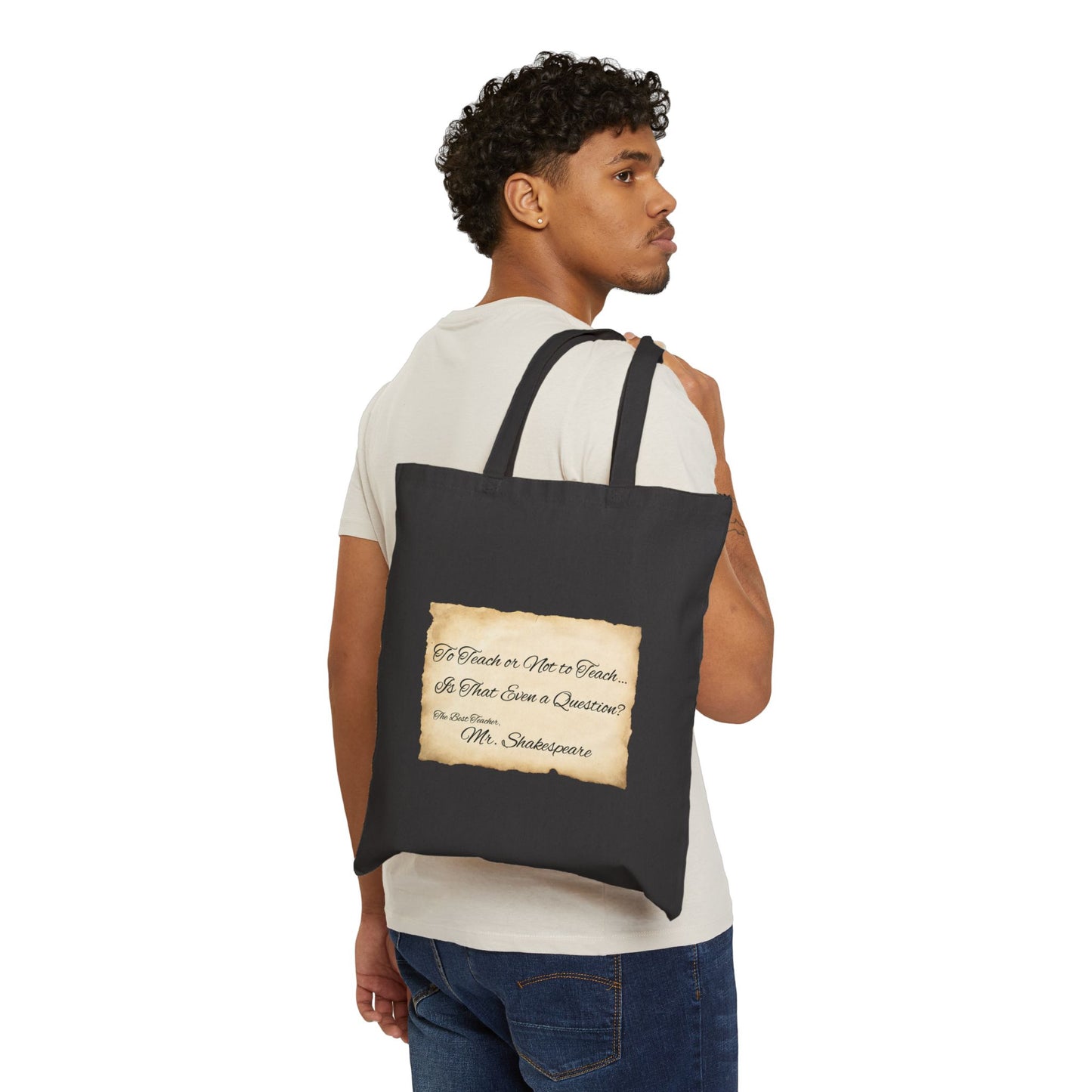 Teacher's Shakespeare Quote Tote Bag, Cotton Canvas Book Lover Gift, Literary Inspirational Shoulder Bag, School Supplies, Library Carryall,