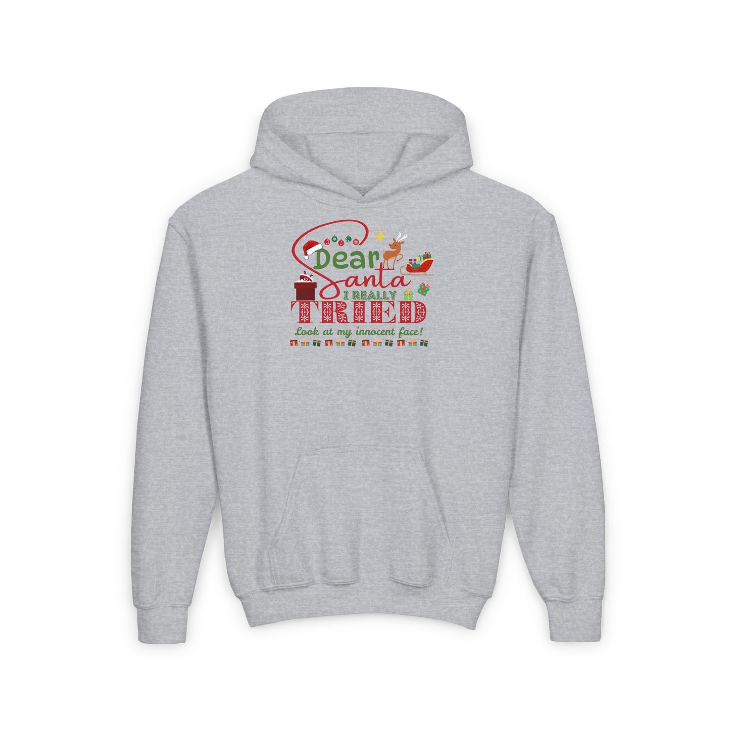 Christmas Youth Heavy Blend Hooded Sweatshirt, Funny Holiday Gift, Santa Claus Quote, Innocent Face, Xmas Jumper, Cozy Winter Pullover
