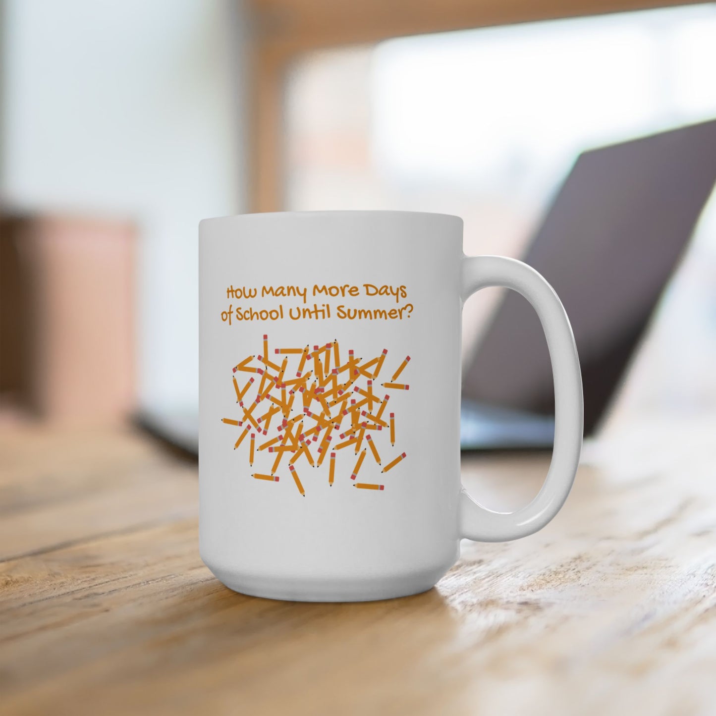 Teacher Gift Ceramic Mug, 100 Days of School Pencils Tally Marks, Countdown to Summer, Funny School Teacher Mug, School Year End Gift,