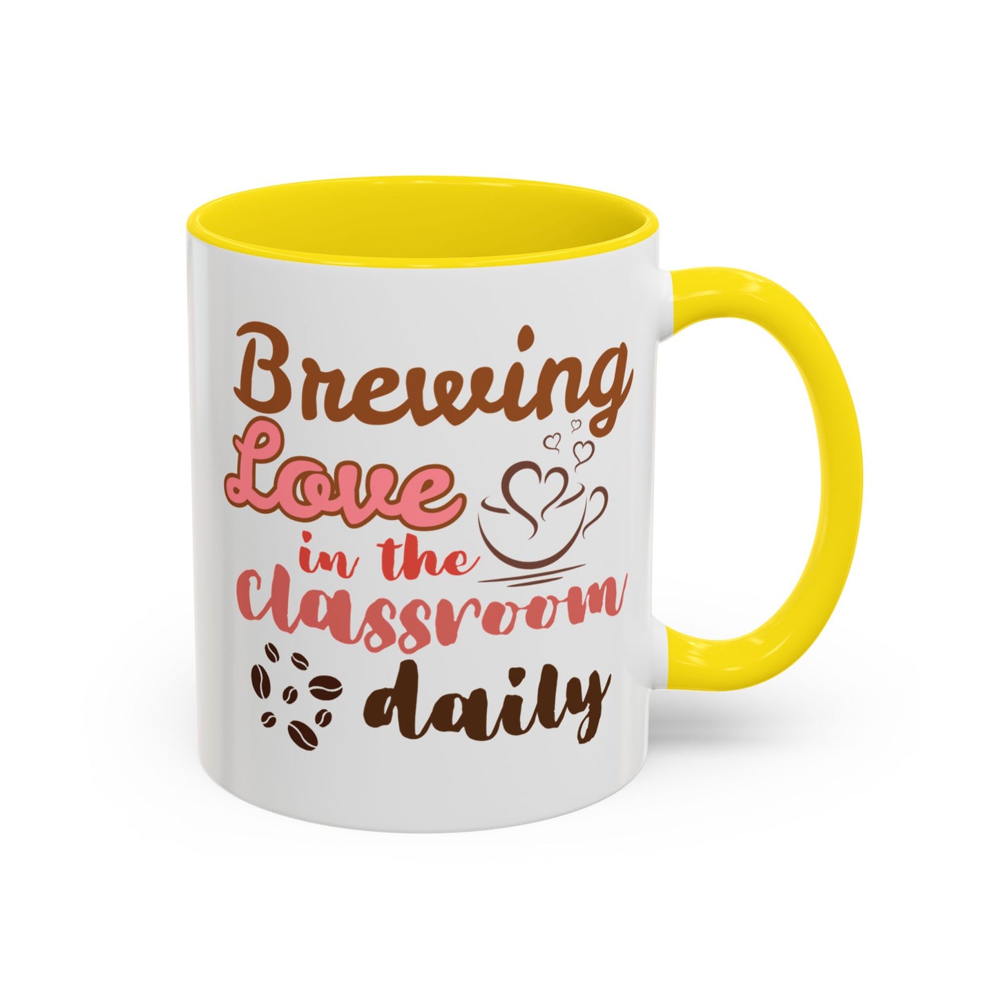 Coffee Mug, Brewing Love in the Classroom Daily, Valentine's Day Cute Personalizable Gift, Teacher Appreciation, 11 15oz Ceramic Cup