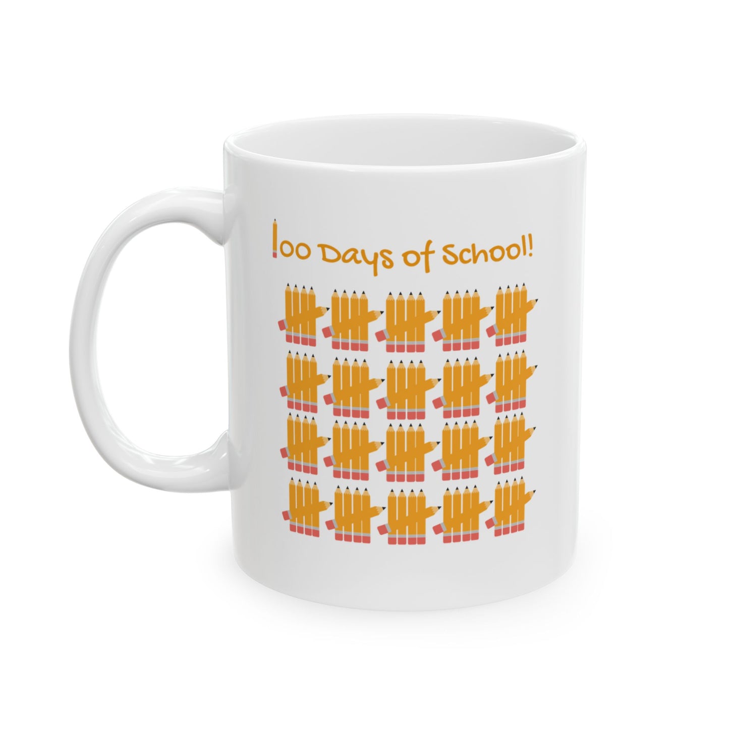 Teacher Gift Ceramic Mug, 100 Days of School Pencils Tally Marks, Countdown to Summer, Funny School Teacher Mug, School Year End Gift,