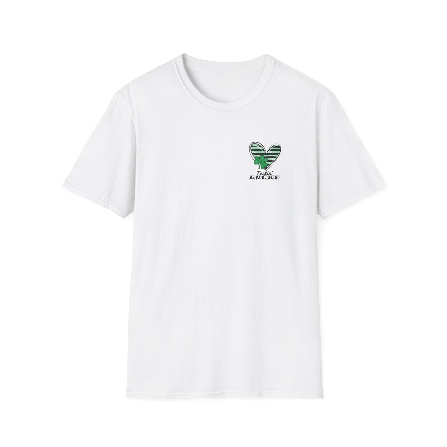 Feeling Lucky Unisex Softstyle T-Shirt, St. Patrick's Day Tee, Green Heart Shirt, Lucky Charm Clothing, Casual Tee for Everyone