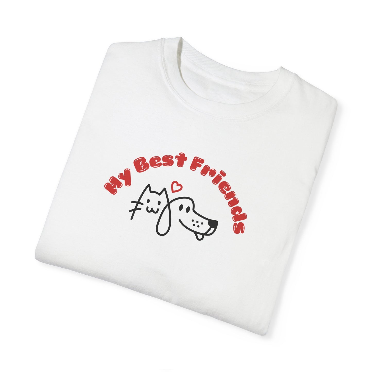 "My Best Friends" A Dog And Cat, Unisex Garment-Dyed T-shirt