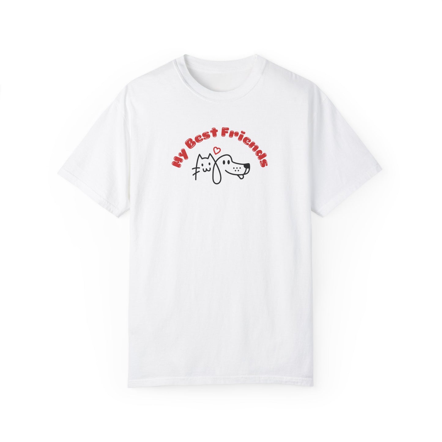 "My Best Friends" A Dog And Cat, Unisex Garment-Dyed T-shirt