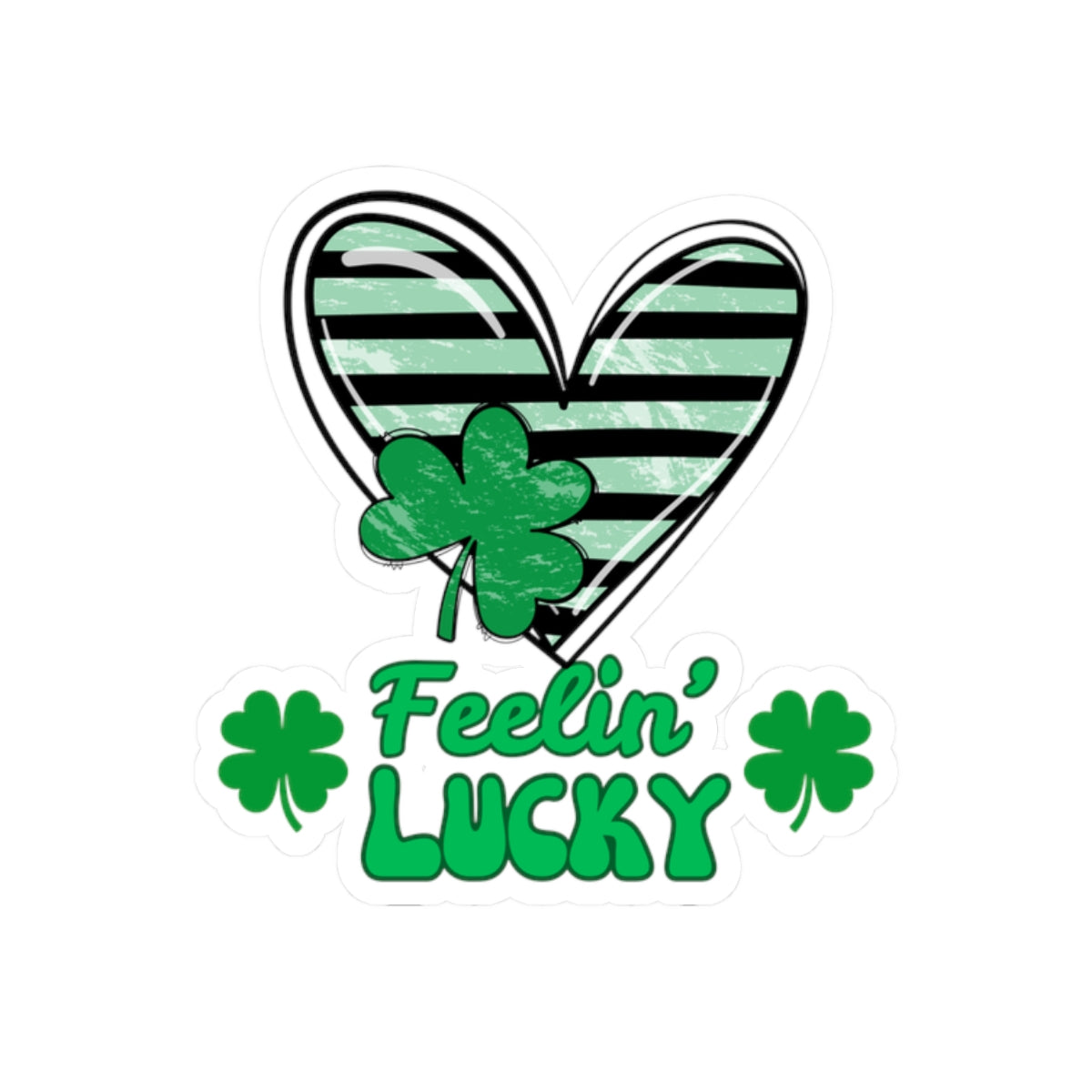 Kiss-Cut Stickers, Feeling Lucky with green striped heart - Fun Shamrock Sticker, St. Patrick's Day Decal, Good Luck Gift, Irish Vibes