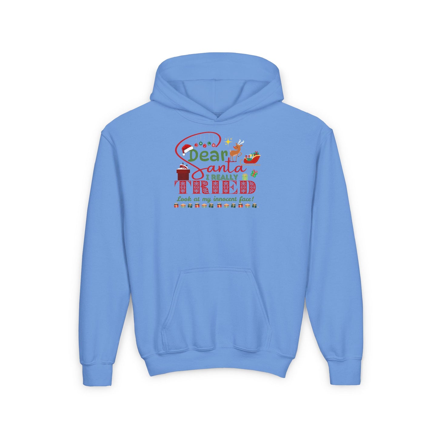 Christmas Youth Heavy Blend Hooded Sweatshirt, Funny Holiday Gift, Santa Claus Quote, Innocent Face, Xmas Jumper, Cozy Winter Pullover