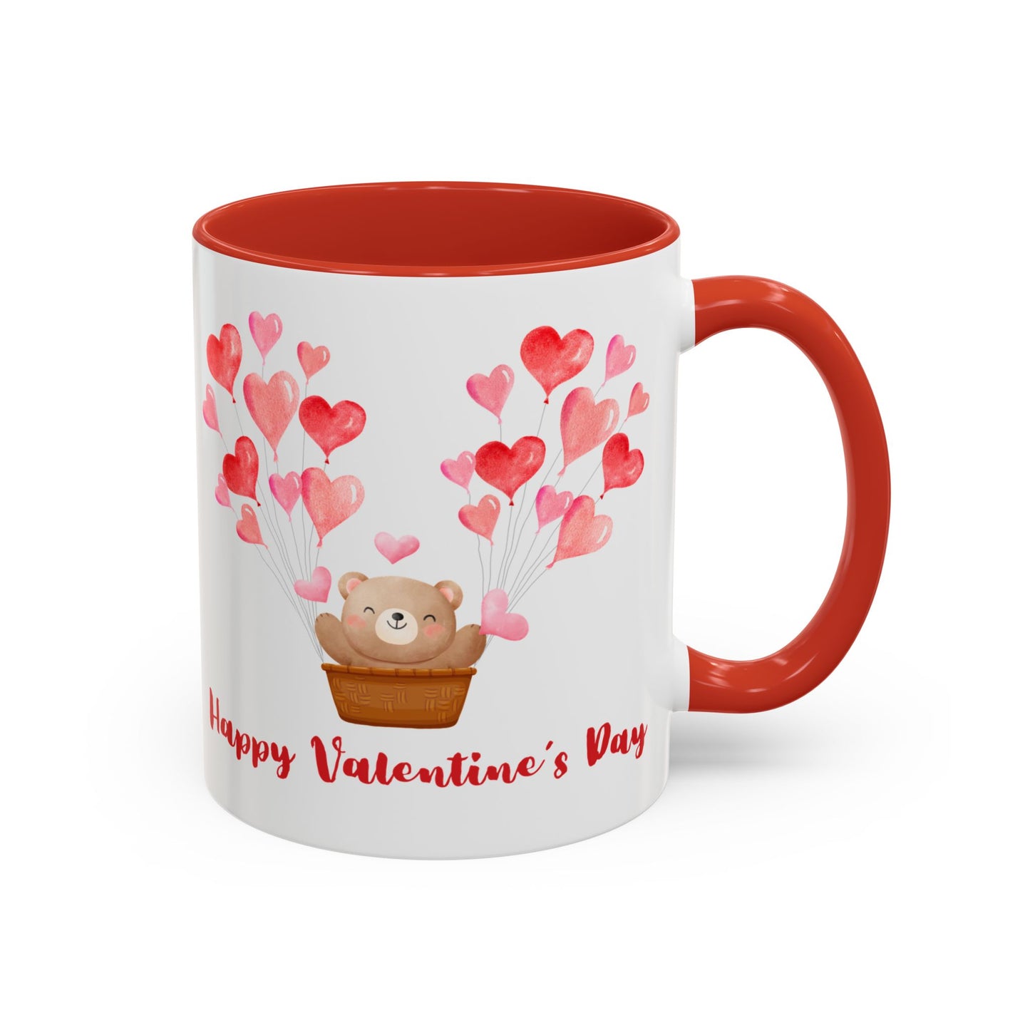 Cute Valentine's Day Mug, Bear in Hot Air Balloon, Hearts Design, Gift for Loved Ones, Ceramic Coffee Cup, Valentine's Day Gift, Love Mug,