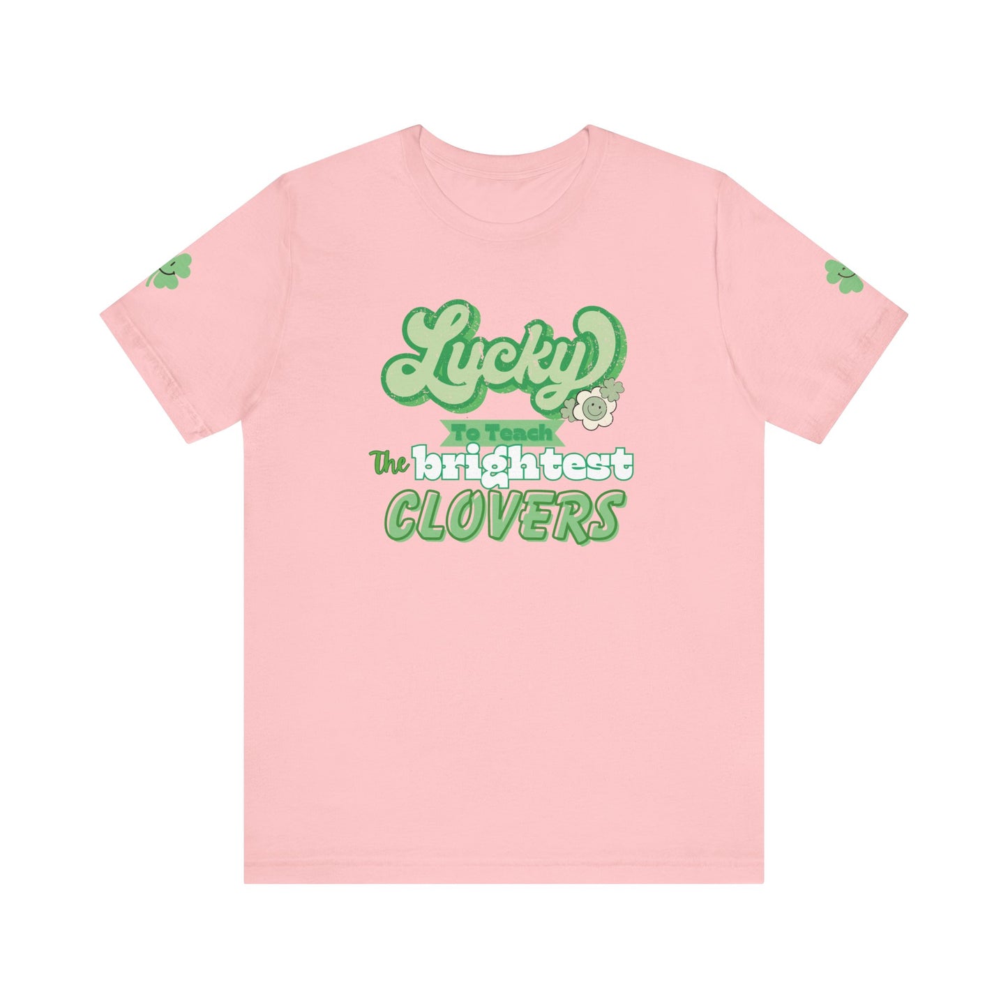 St. Patrick's Day Shirt, Clover Sleeve Unisex Tee, Lucky Teacher Gift, Green Clover Top, Cute Tee, Short Sleeve, Teacher Appreciation Gift