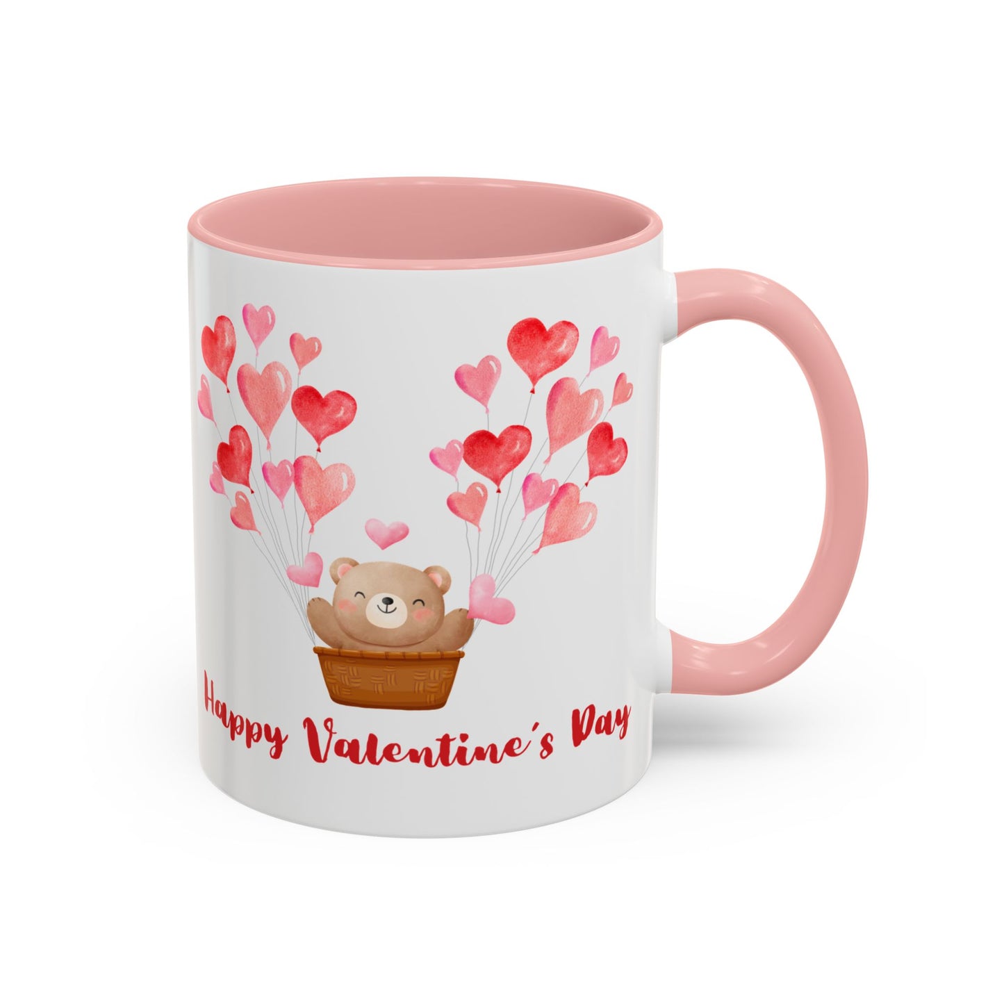 Cute Valentine's Day Mug, Bear in Hot Air Balloon, Hearts Design, Gift for Loved Ones, Ceramic Coffee Cup, Valentine's Day Gift, Love Mug,