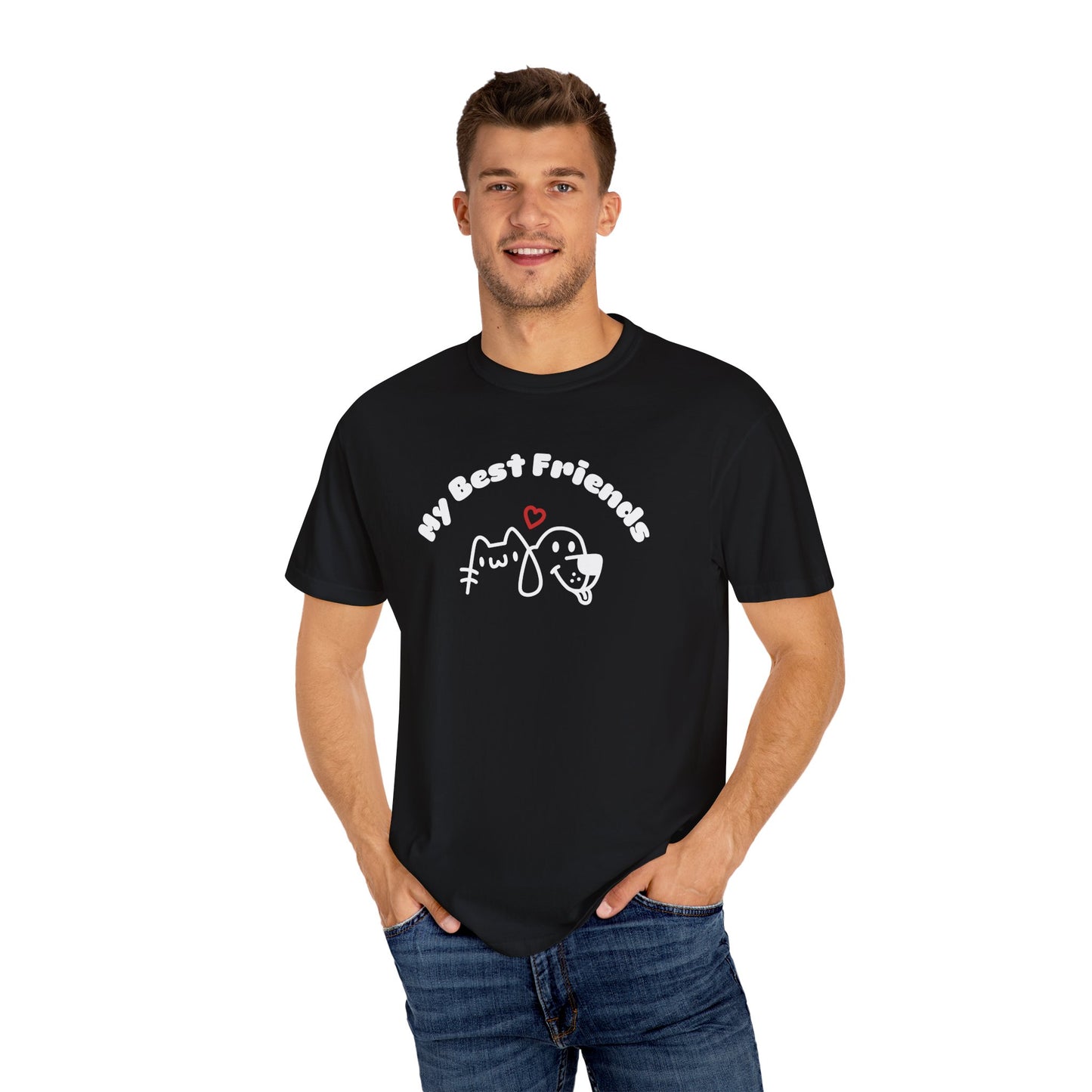 "My Best Friends" A White Dog And Cat, Unisex Garment-Dyed T-shirt