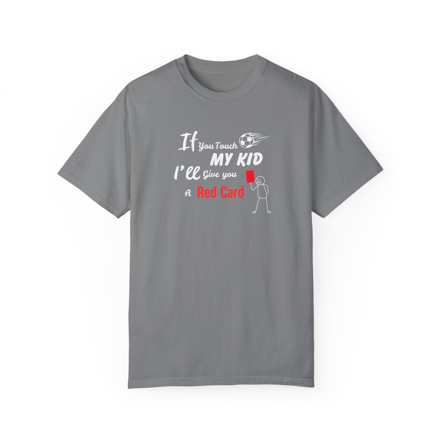 Funny Soccer Mom/Dad Unisex Garment-Dyed T-shirt, Customizable Number and Name, Red Card Design, Gift for Sports Parents, Soccer Fan Tee,