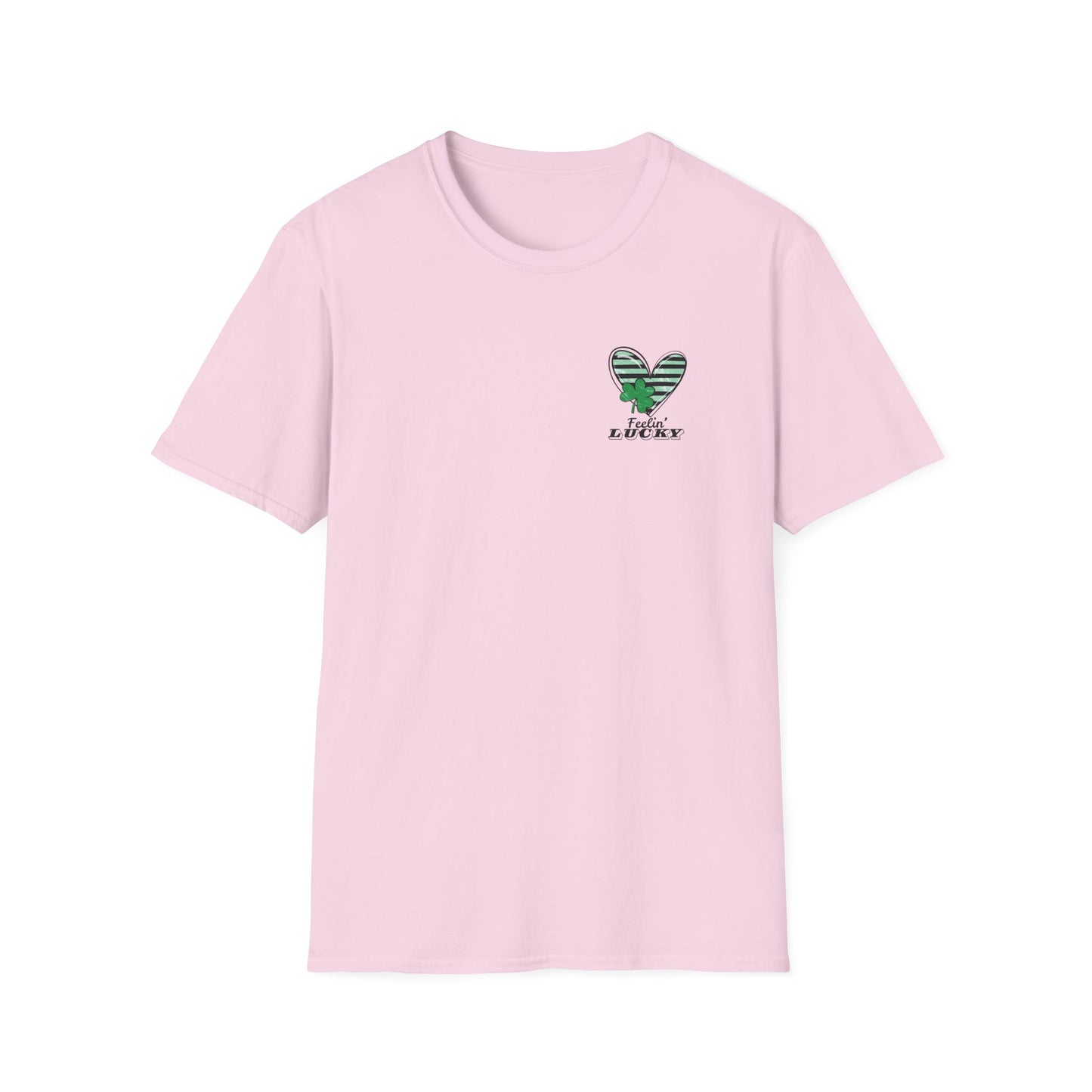 Feeling Lucky Unisex Softstyle T-Shirt, St. Patrick's Day Tee, Green Heart Shirt, Lucky Charm Clothing, Casual Tee for Everyone