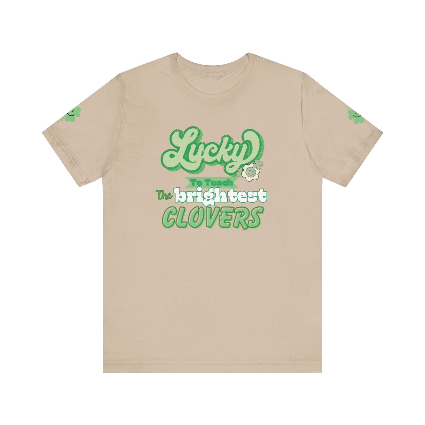 St. Patrick's Day Shirt, Clover Sleeve Unisex Tee, Lucky Teacher Gift, Green Clover Top, Cute Tee, Short Sleeve, Teacher Appreciation Gift