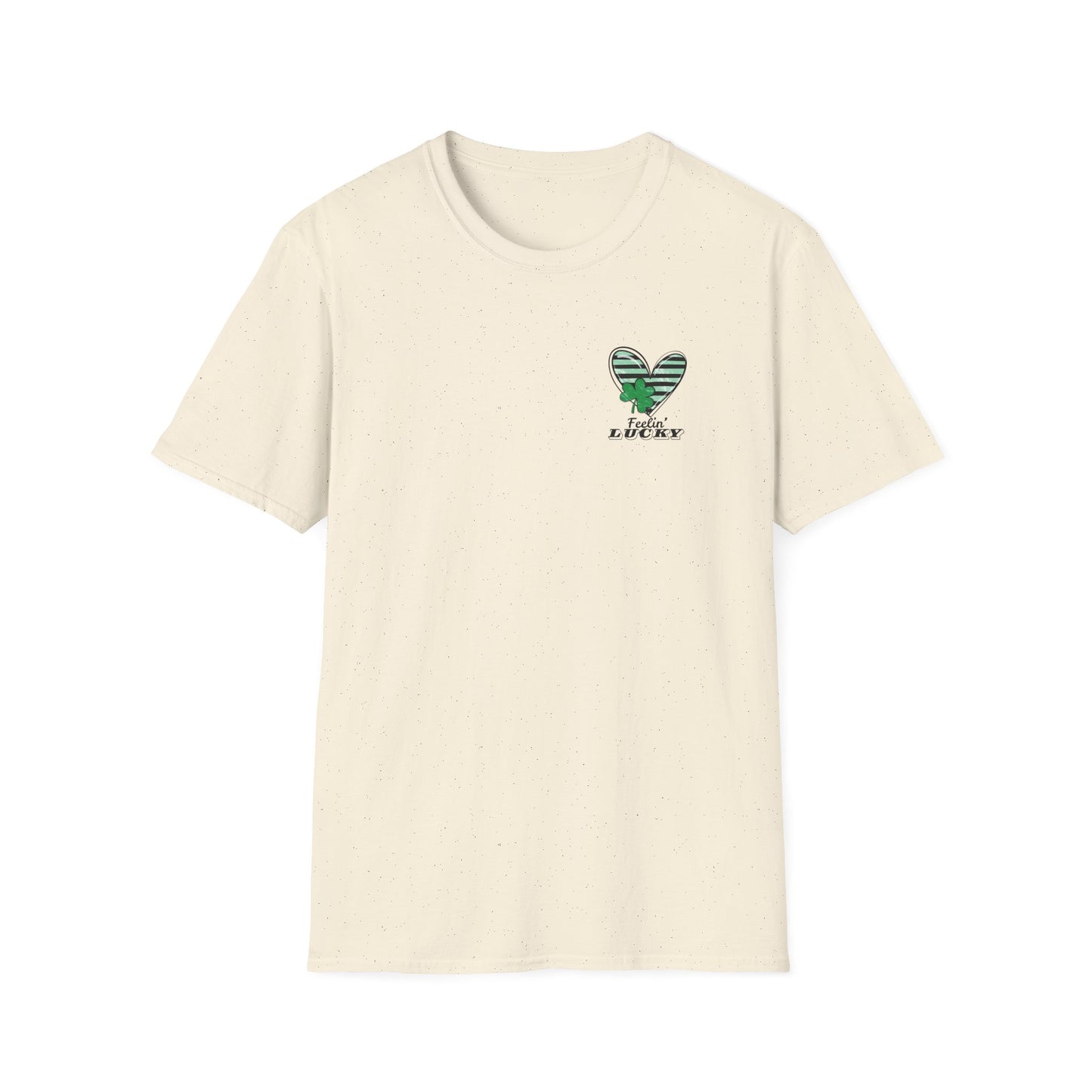 Feeling Lucky Unisex Softstyle T-Shirt, St. Patrick's Day Tee, Green Heart Shirt, Lucky Charm Clothing, Casual Tee for Everyone