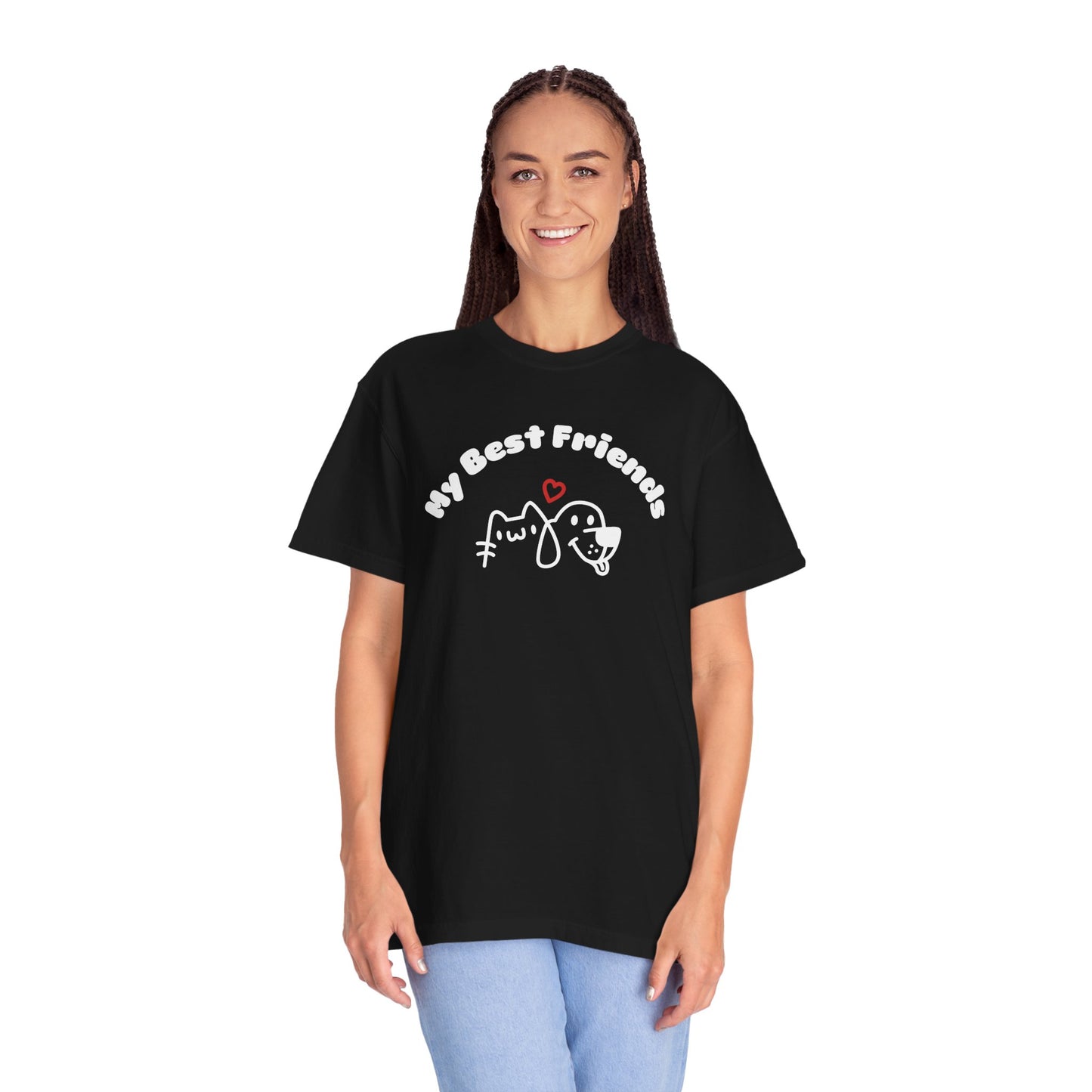 "My Best Friends" A White Dog And Cat, Unisex Garment-Dyed T-shirt