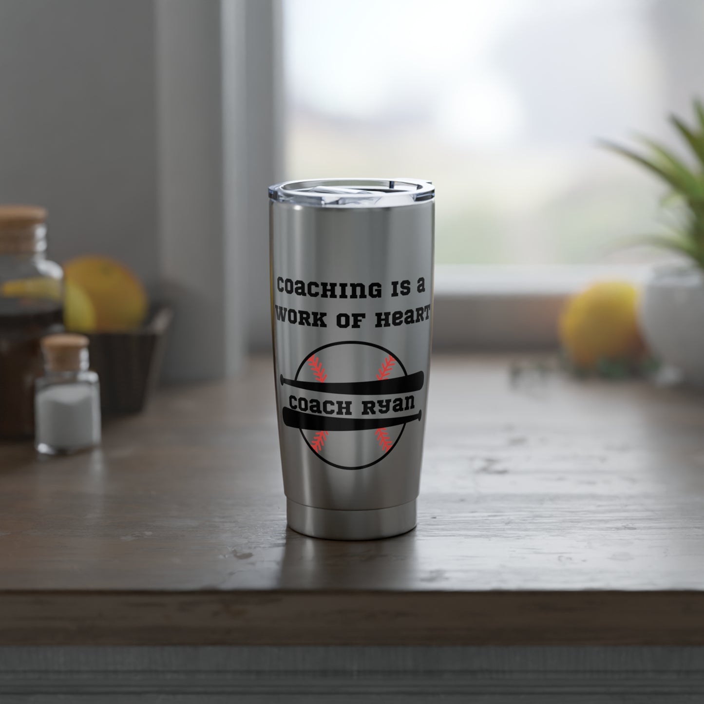 Tumbler, Personalizable Baseball Coach Gift, Coaching is a Work of Heart, Travel Mug, Custom Insulated Cup, Sports Fan Present
