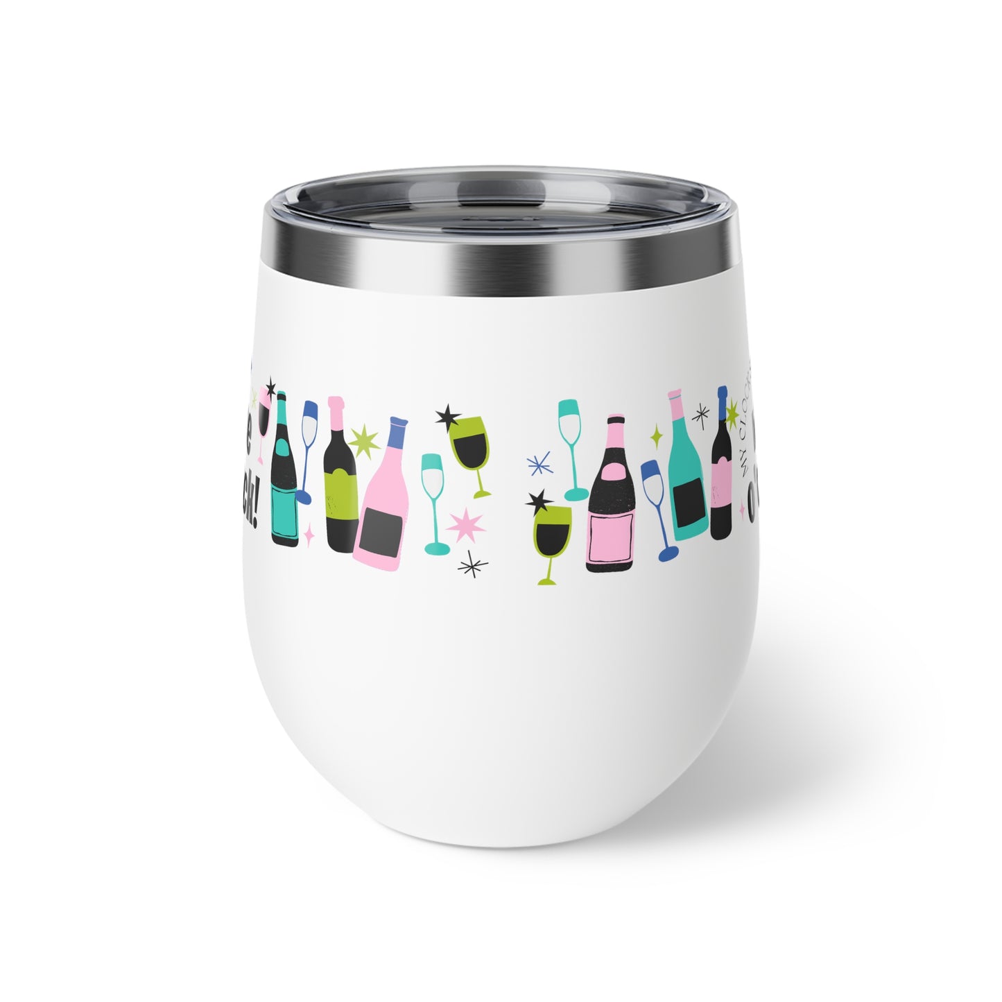 "MY Clock Says Wine O'clock" Copper Vacuum Insulated Cup, 12oz