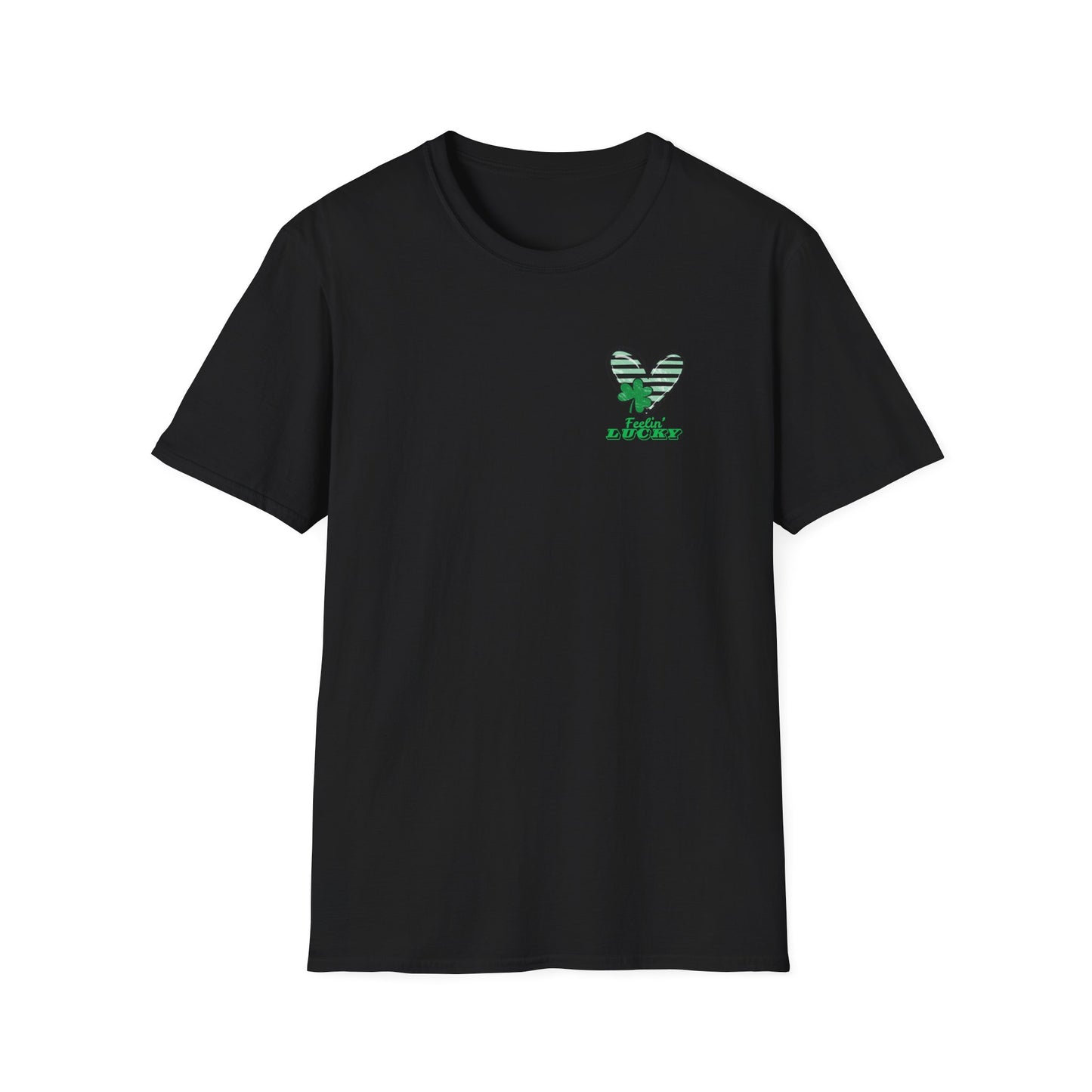 Feeling Lucky Unisex Softstyle T-Shirt, St. Patrick's Day Tee, Green Heart Shirt, Lucky Charm Clothing, Casual Tee for Everyone