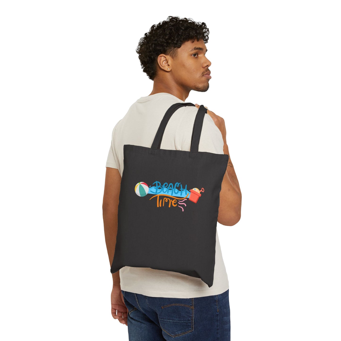 Beach Time Cotton Canvas Tote Bag, Summer Bag, Eco-Friendly Tote, Beach Essentials, Gift for Her, Reusable Shopping Bag