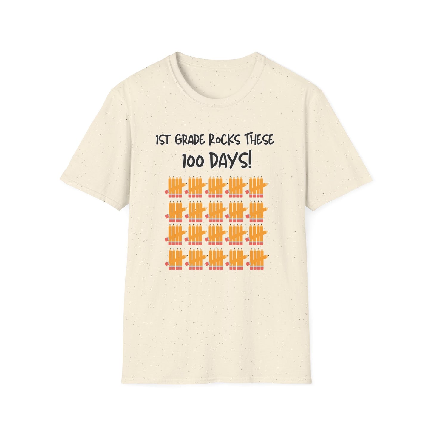 1st Grade Rocks 100 Days Unisex Softstyle T-Shirt, Personalizable, Pencil Tally Marks, School Shirt for Kids, Teacher Gift, Classroom