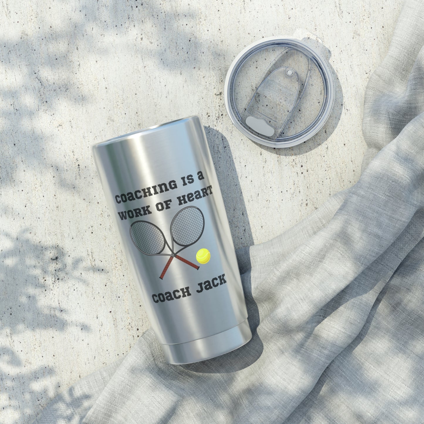 Tumbler, Personalized Coaching Gift, Tennis Coach Present, Work of Heart Cup, Vagabond Travel Mug, 20oz Stainless Steel Insulated,