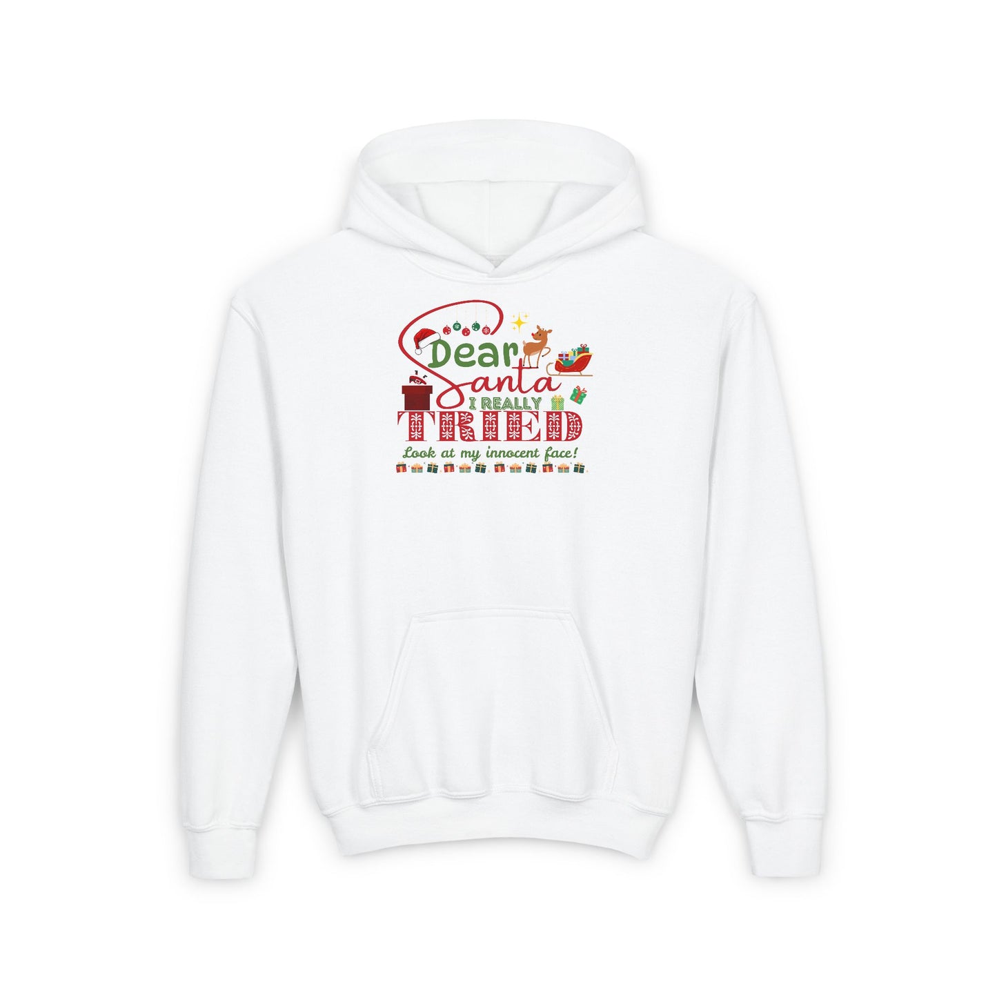 Christmas Youth Heavy Blend Hooded Sweatshirt, Funny Holiday Gift, Santa Claus Quote, Innocent Face, Xmas Jumper, Cozy Winter Pullover