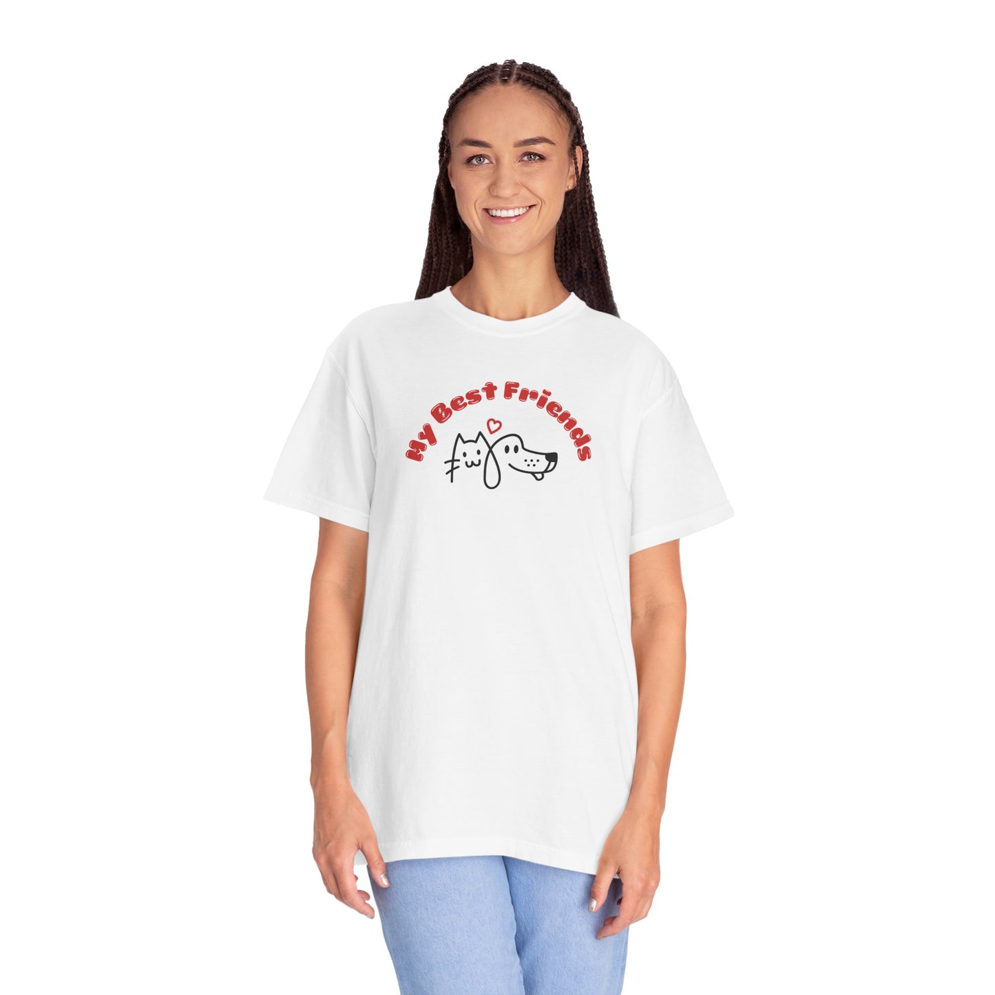 "My Best Friends" A Dog And Cat, Unisex Garment-Dyed T-shirt