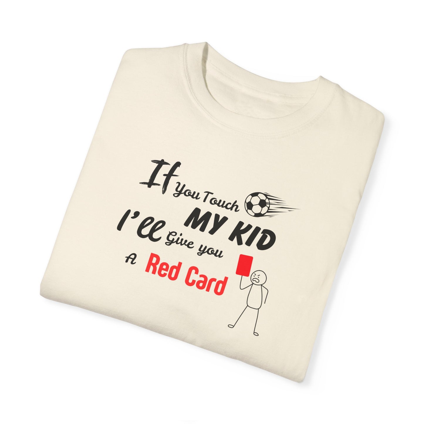 Funny Soccer Mom/Dad Unisex Garment-Dyed T-shirt, Customizable Number and Name, Red Card Design, Gift for Sports Parents, Soccer Fan Tee,