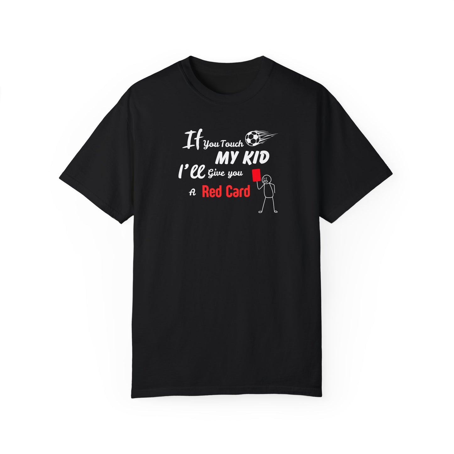 Funny Soccer Mom/Dad Unisex Garment-Dyed T-shirt, Customizable Number and Name, Red Card Design, Gift for Sports Parents, Soccer Fan Tee,