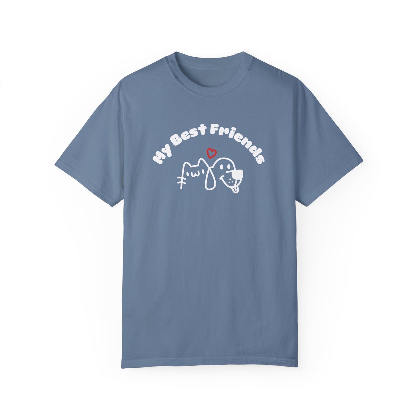 "My Best Friends" A White Dog And Cat, Unisex Garment-Dyed T-shirt