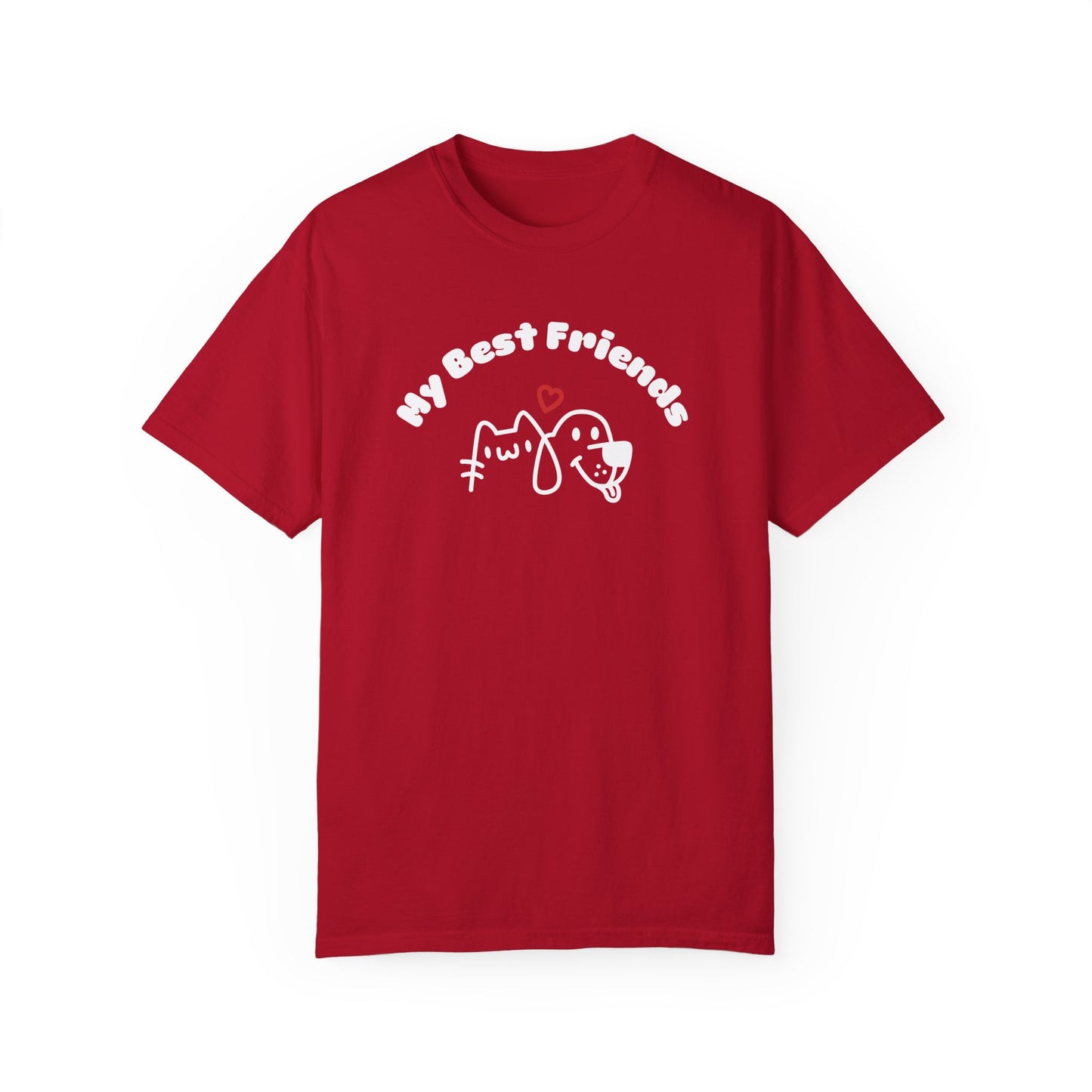 "My Best Friends" A White Dog And Cat, Unisex Garment-Dyed T-shirt