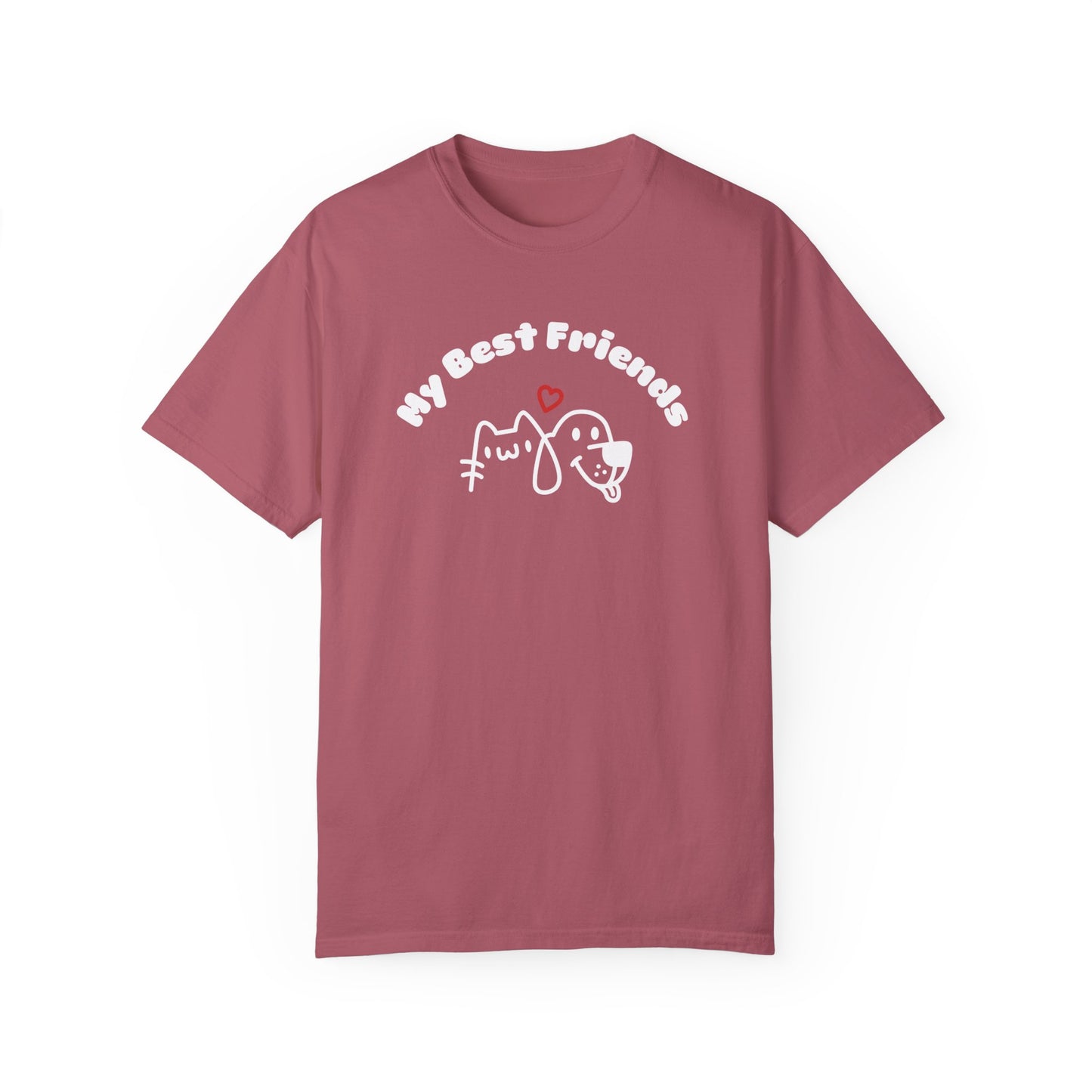 "My Best Friends" A White Dog And Cat, Unisex Garment-Dyed T-shirt