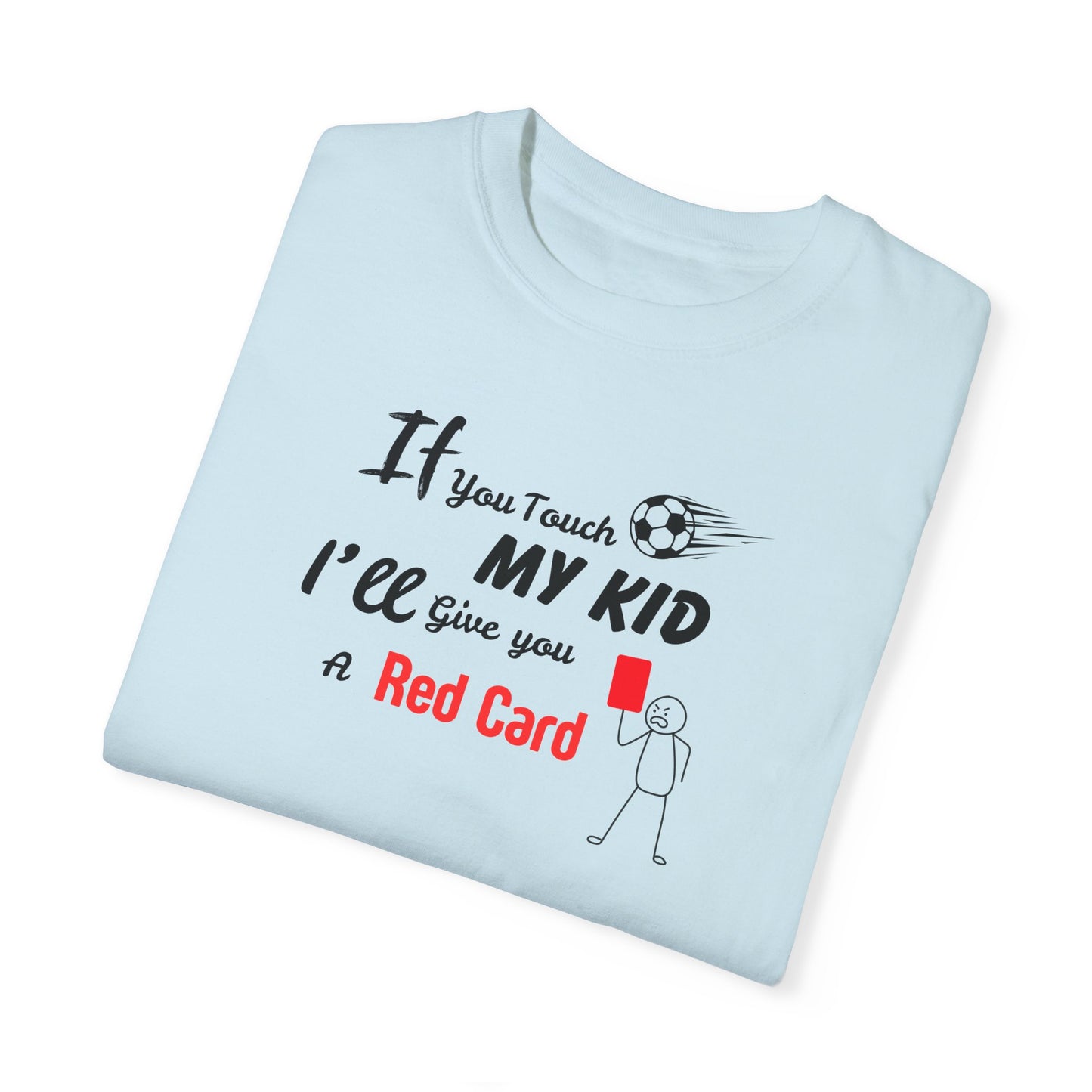 Funny Soccer Mom/Dad Unisex Garment-Dyed T-shirt, Customizable Number and Name, Red Card Design, Gift for Sports Parents, Soccer Fan Tee,
