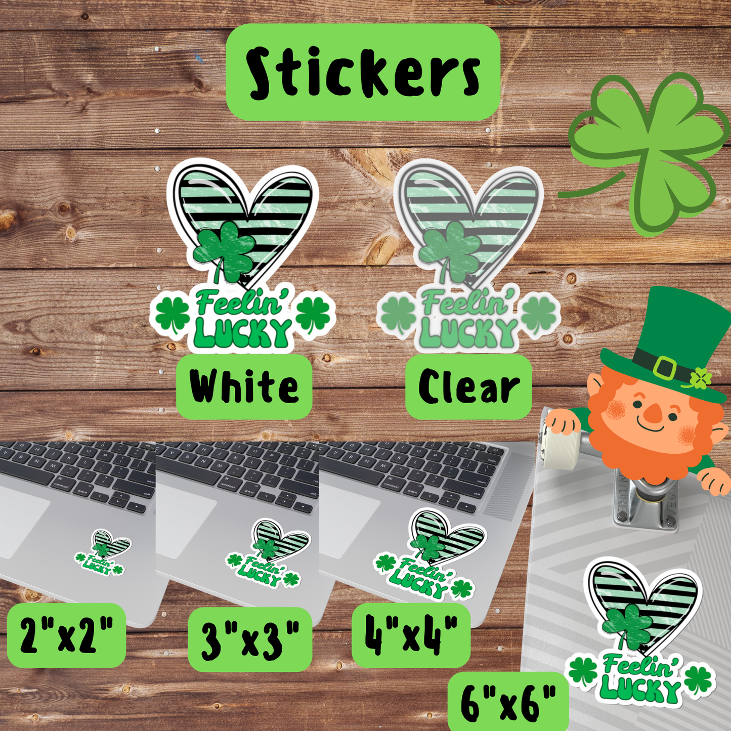 Kiss-Cut Stickers, Feeling Lucky with green striped heart - Fun Shamrock Sticker, St. Patrick's Day Decal, Good Luck Gift, Irish Vibes
