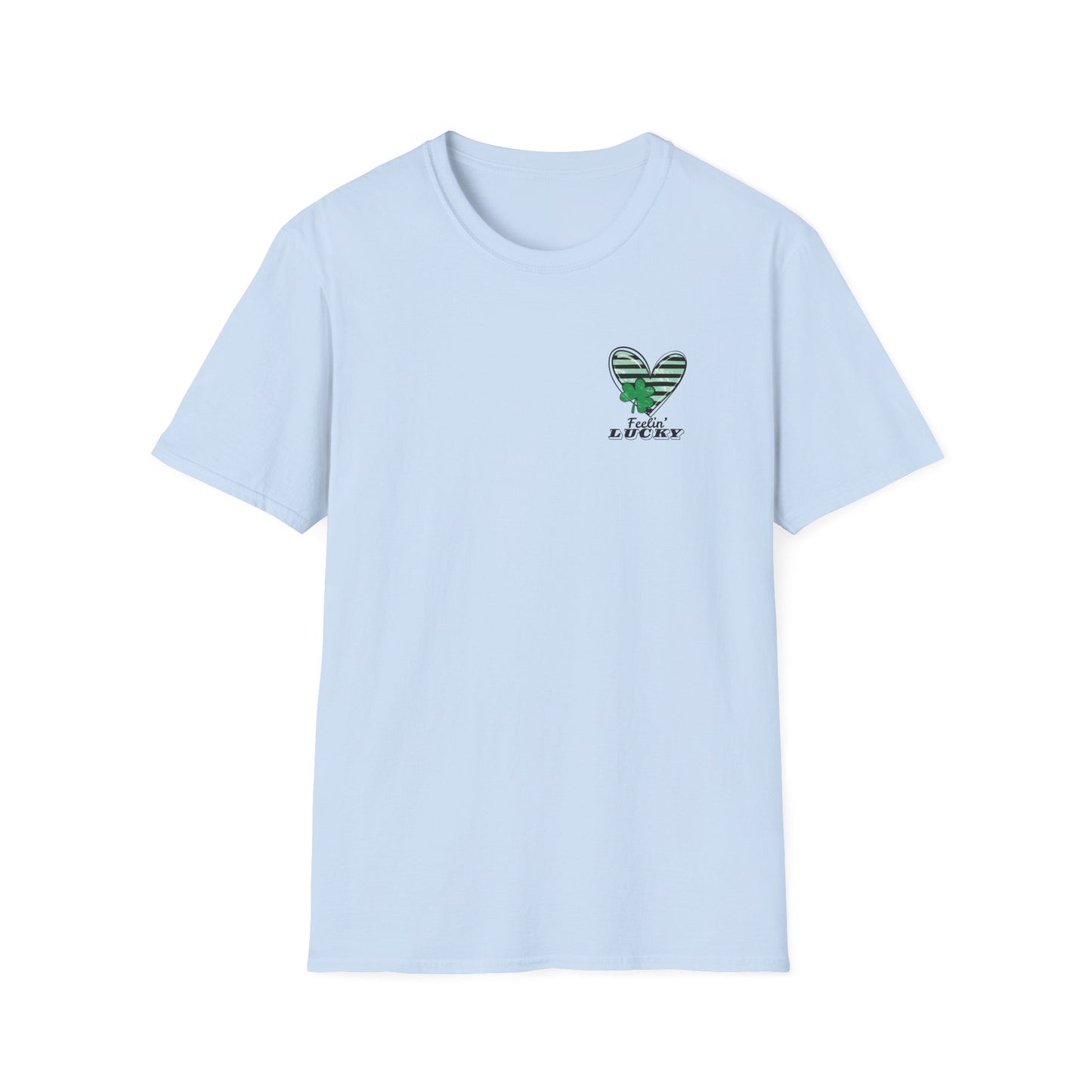 Feeling Lucky Unisex Softstyle T-Shirt, St. Patrick's Day Tee, Green Heart Shirt, Lucky Charm Clothing, Casual Tee for Everyone