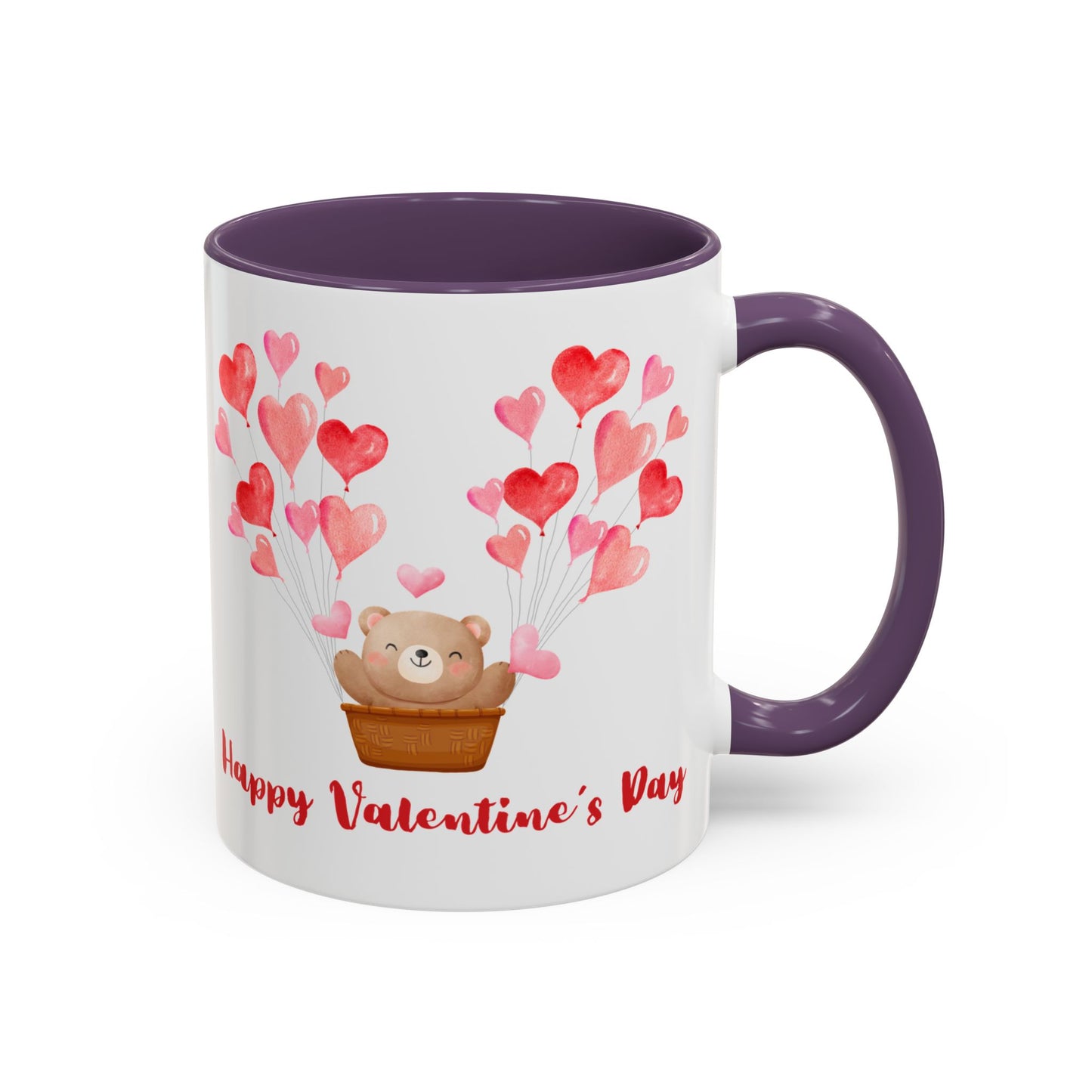 Cute Valentine's Day Mug, Bear in Hot Air Balloon, Hearts Design, Gift for Loved Ones, Ceramic Coffee Cup, Valentine's Day Gift, Love Mug,