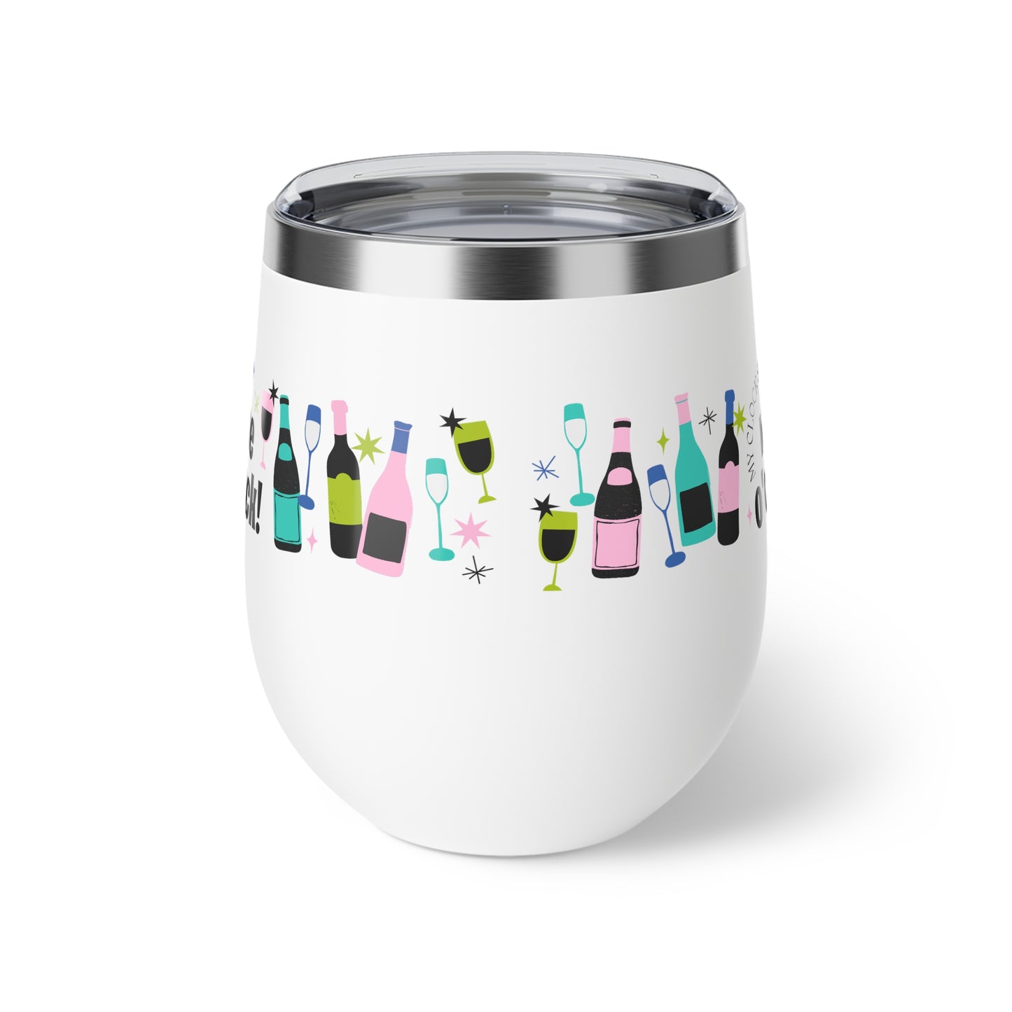 "MY Clock Says Wine O'clock" Copper Vacuum Insulated Cup, 12oz
