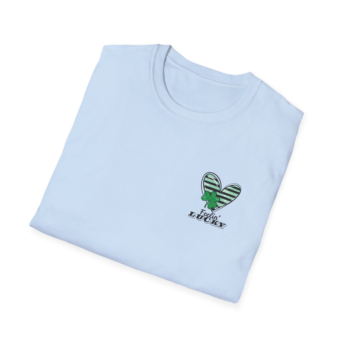 Feeling Lucky Unisex Softstyle T-Shirt, St. Patrick's Day Tee, Green Heart Shirt, Lucky Charm Clothing, Casual Tee for Everyone