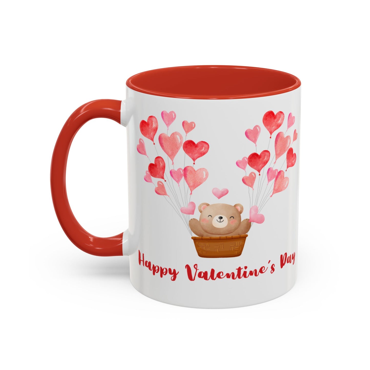 Cute Valentine's Day Mug, Bear in Hot Air Balloon, Hearts Design, Gift for Loved Ones, Ceramic Coffee Cup, Valentine's Day Gift, Love Mug,