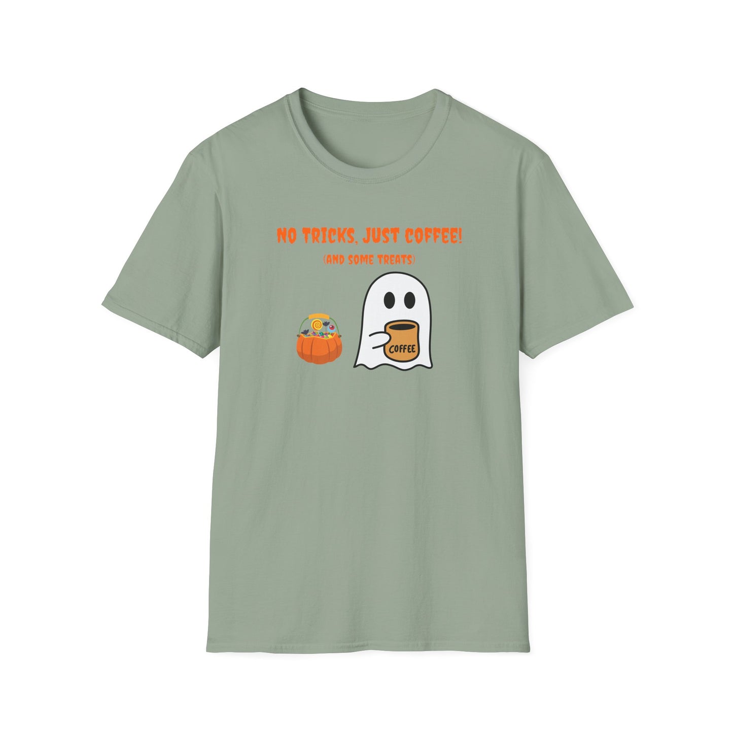 "No Tricks, Just Coffee (and some treats) Unisex Softstyle T-Shirt