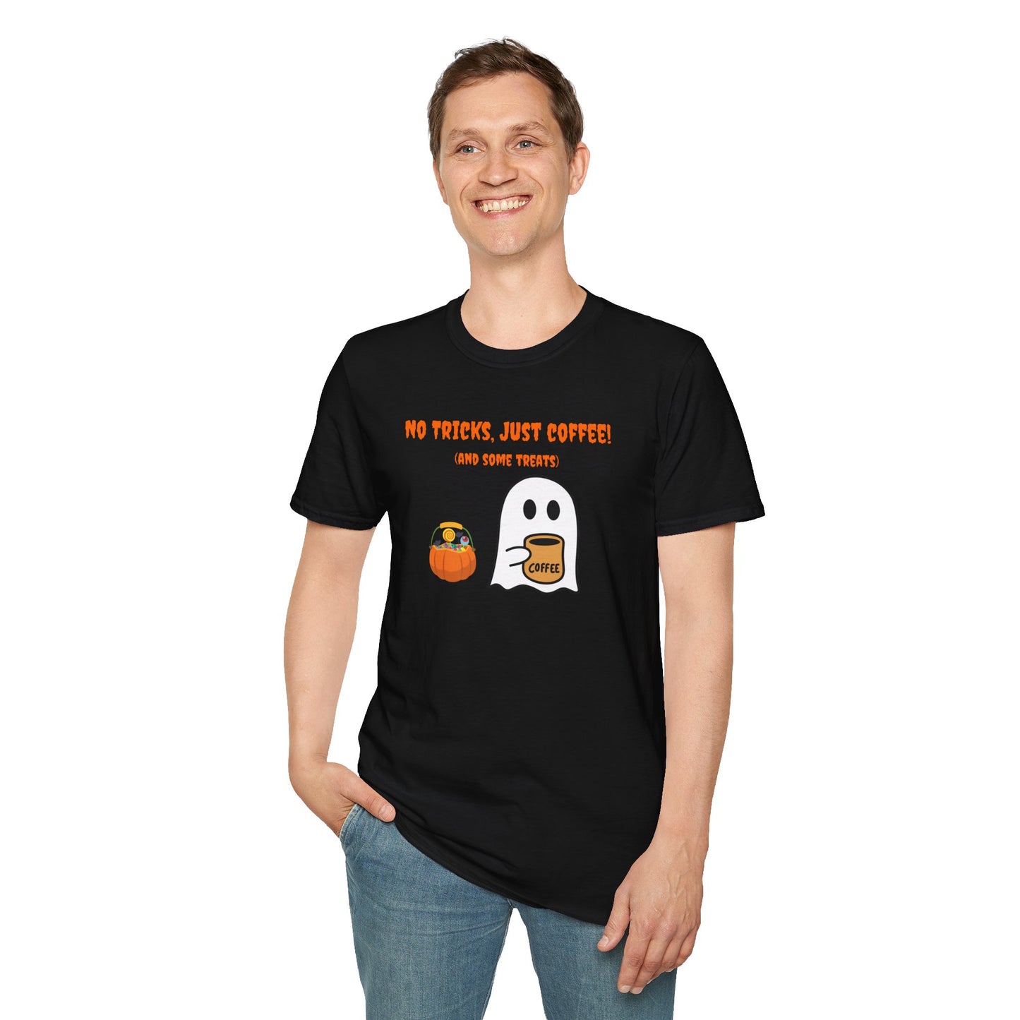 "No Tricks, Just Coffee (and some treats) Unisex Softstyle T-Shirt