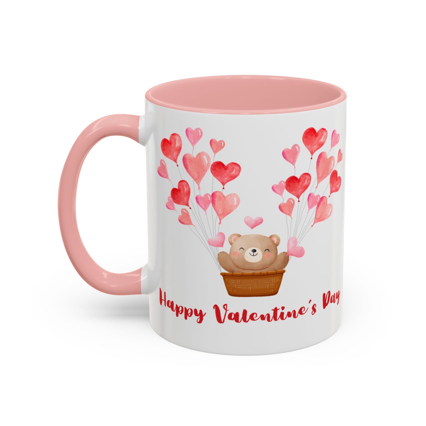 Cute Valentine's Day Mug, Bear in Hot Air Balloon, Hearts Design, Gift for Loved Ones, Ceramic Coffee Cup, Valentine's Day Gift, Love Mug,