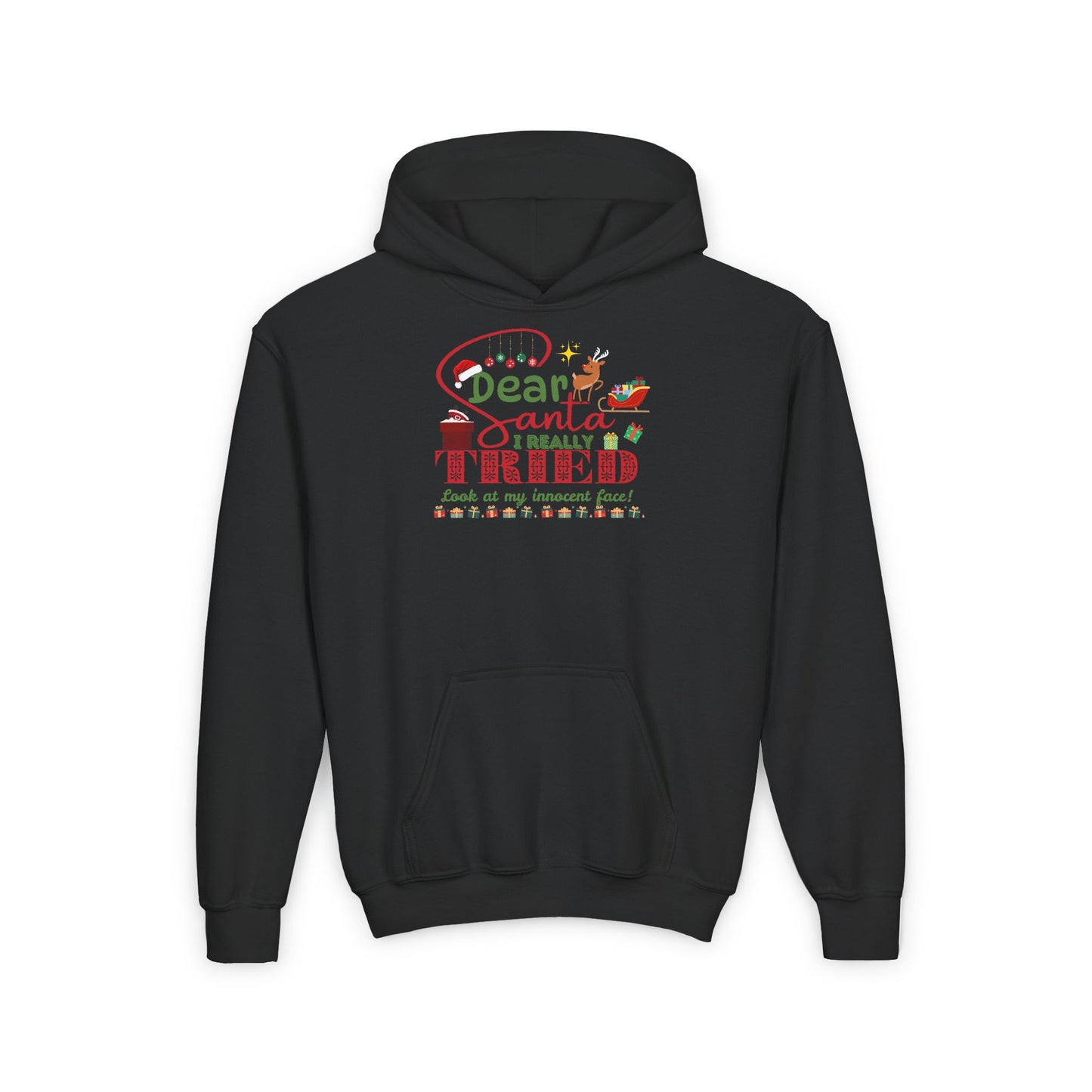 Christmas Youth Heavy Blend Hooded Sweatshirt, Funny Holiday Gift, Santa Claus Quote, Innocent Face, Xmas Jumper, Cozy Winter Pullover