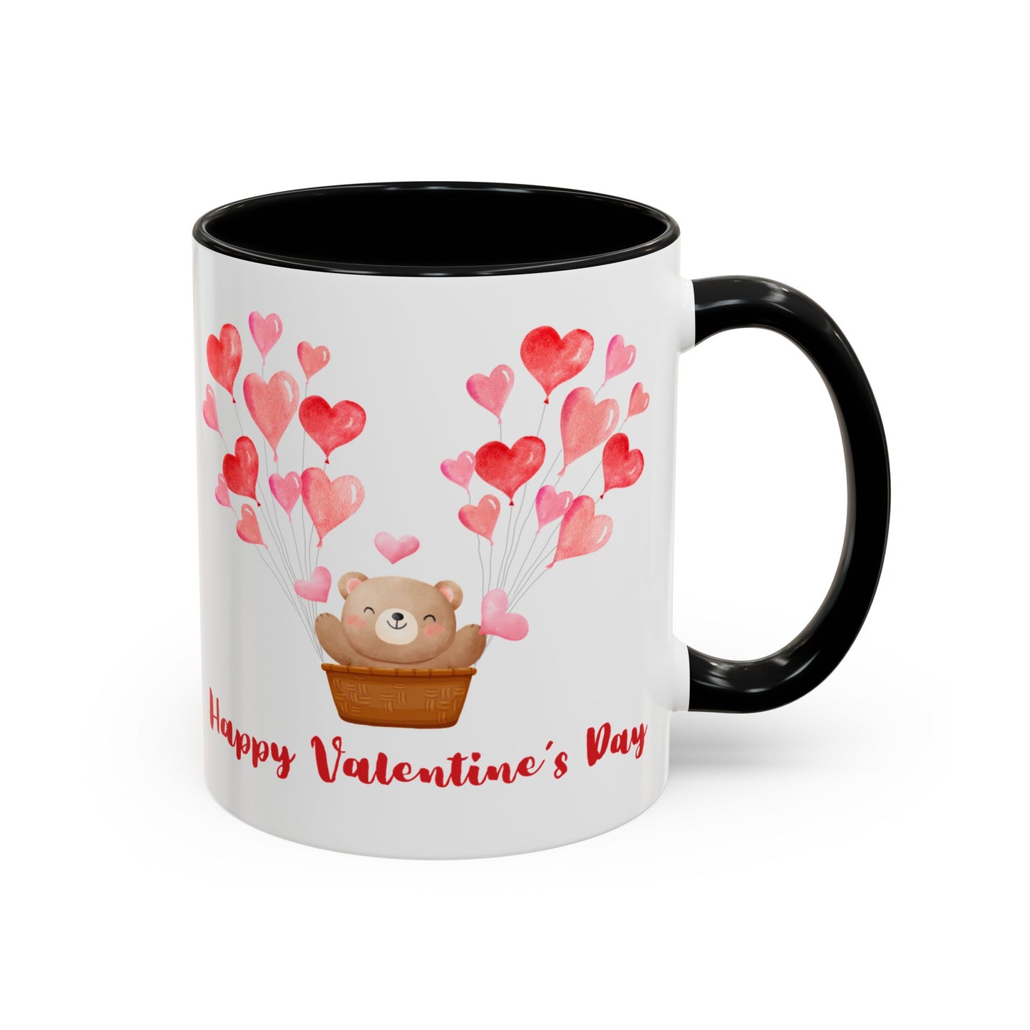 Cute Valentine's Day Mug, Bear in Hot Air Balloon, Hearts Design, Gift for Loved Ones, Ceramic Coffee Cup, Valentine's Day Gift, Love Mug,