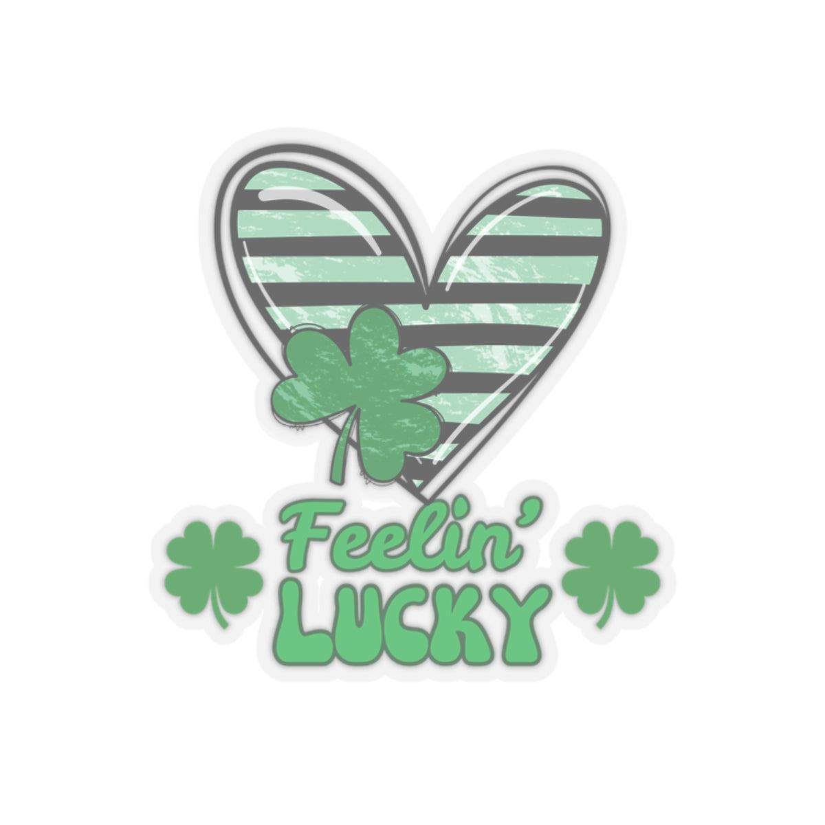 Kiss-Cut Stickers, Feeling Lucky with green striped heart - Fun Shamrock Sticker, St. Patrick's Day Decal, Good Luck Gift, Irish Vibes