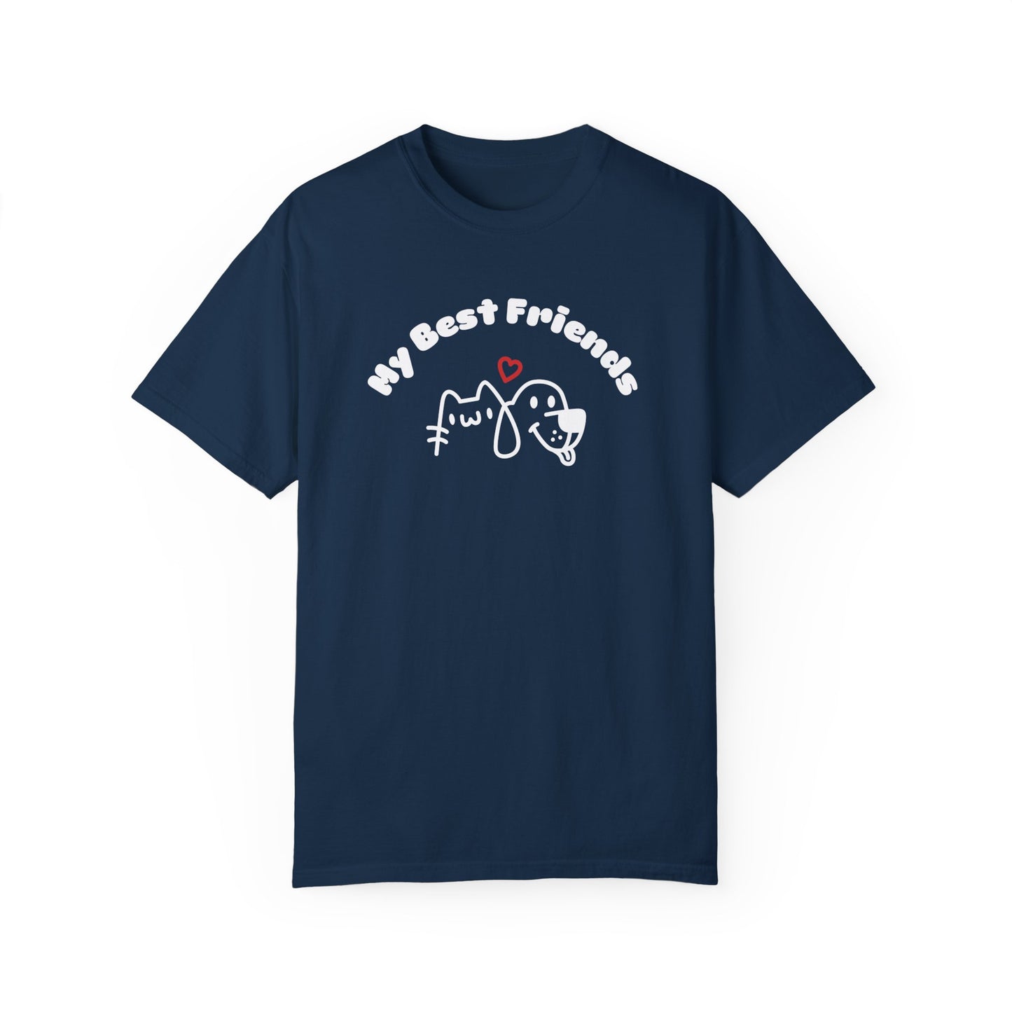 "My Best Friends" A White Dog And Cat, Unisex Garment-Dyed T-shirt