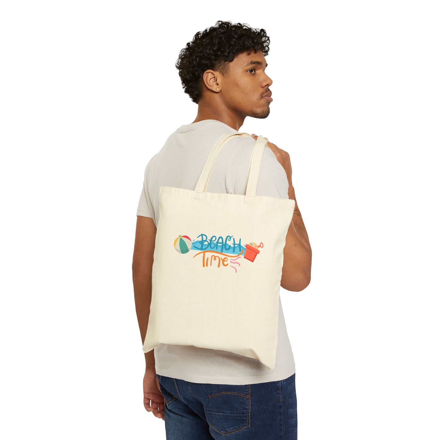Beach Time Cotton Canvas Tote Bag, Summer Bag, Eco-Friendly Tote, Beach Essentials, Gift for Her, Reusable Shopping Bag