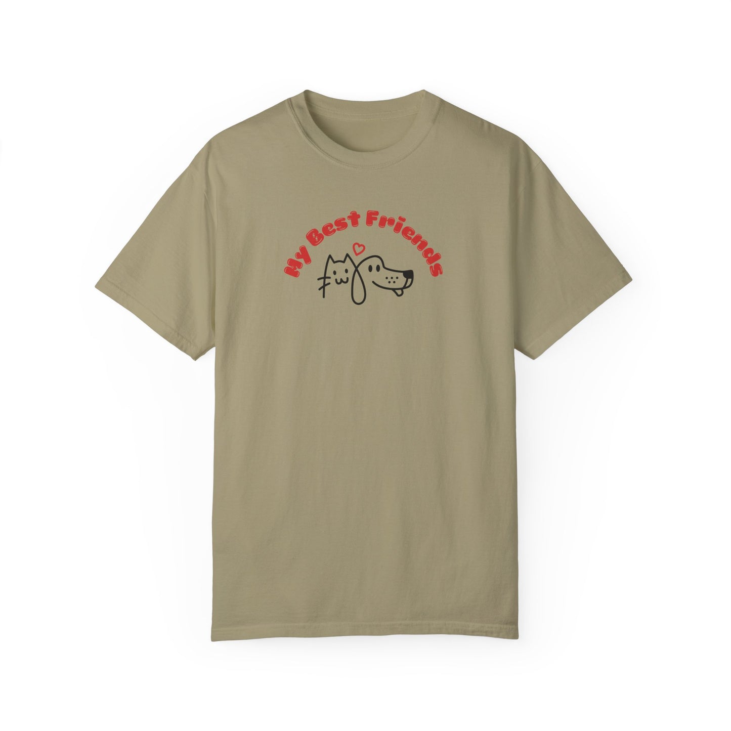 "My Best Friends" A Dog And Cat, Unisex Garment-Dyed T-shirt