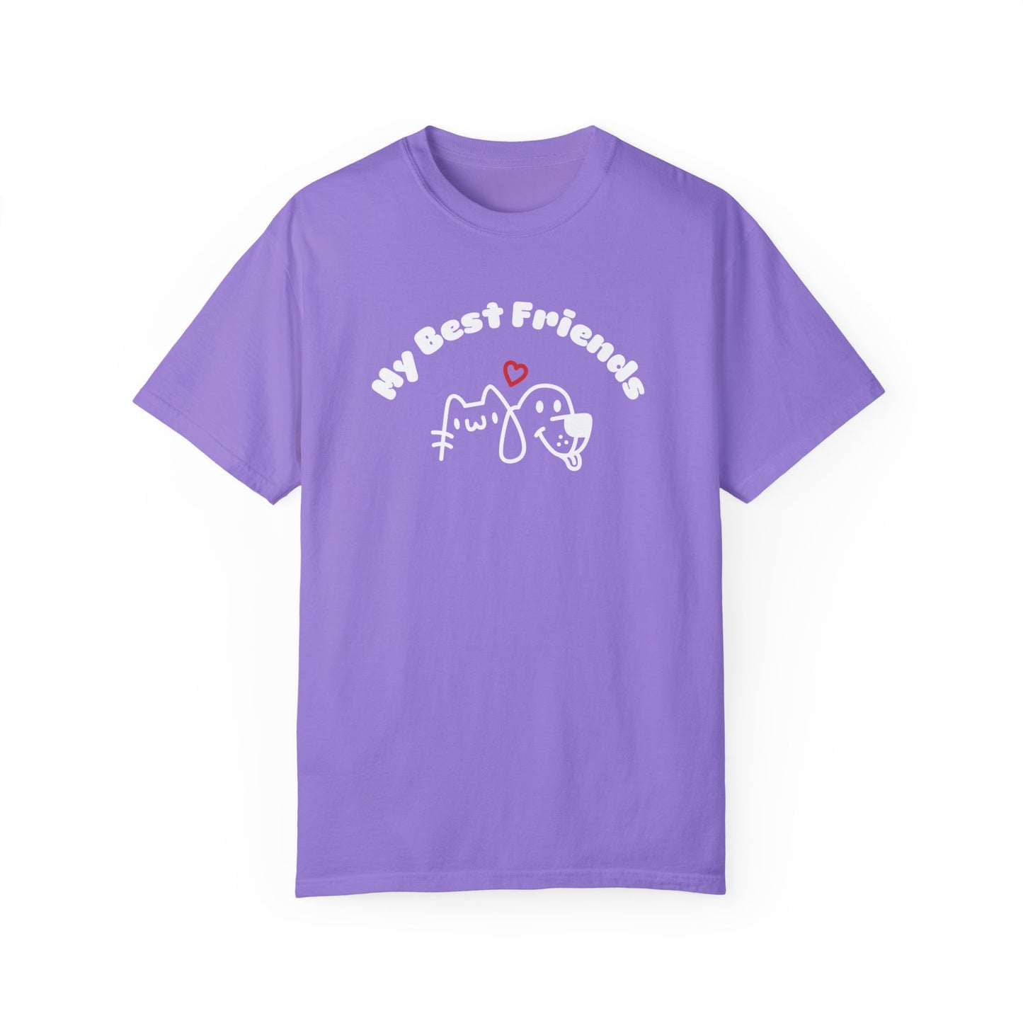 "My Best Friends" A White Dog And Cat, Unisex Garment-Dyed T-shirt